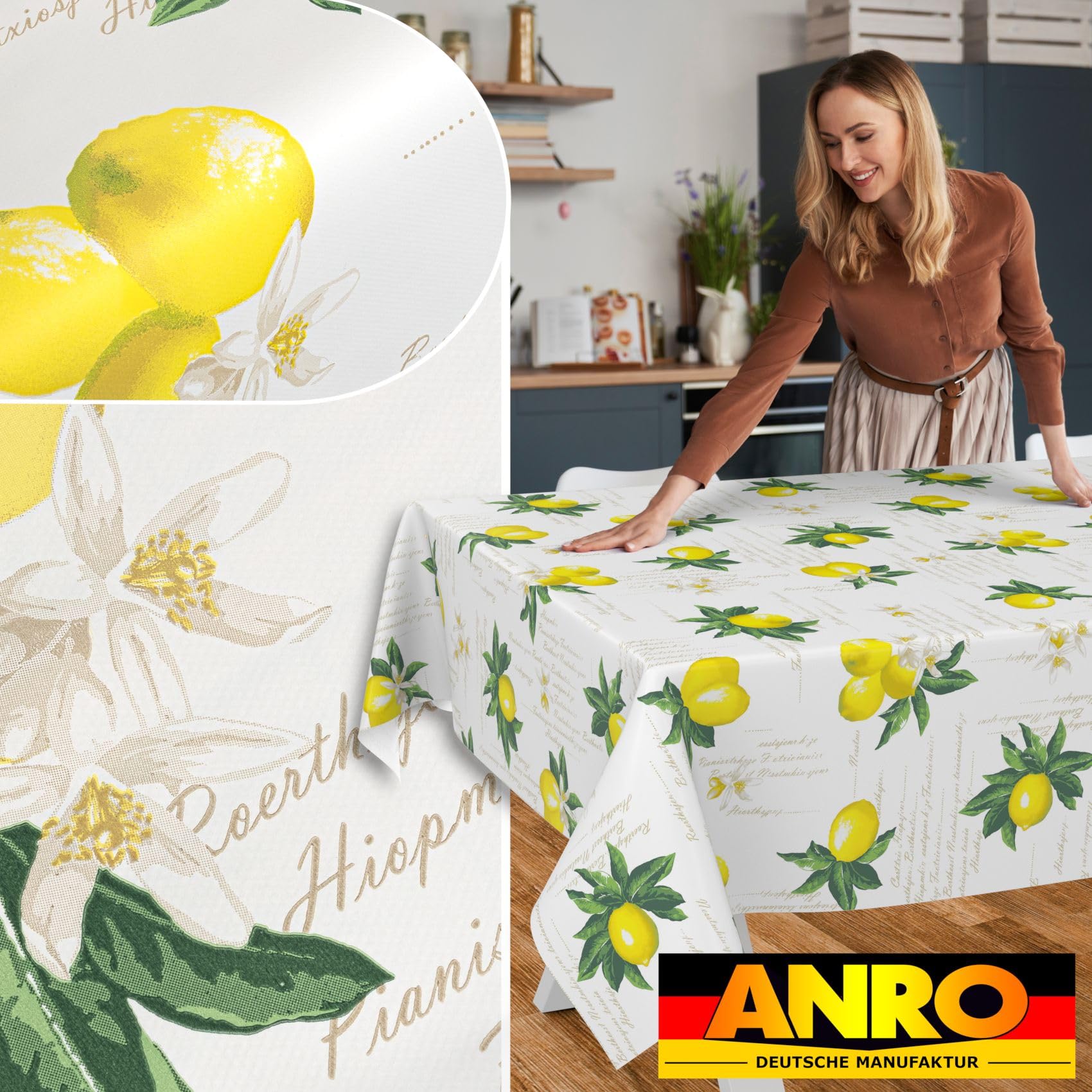 ANRO Tovaglia cerata lavabile 100 x 140 cm limoni