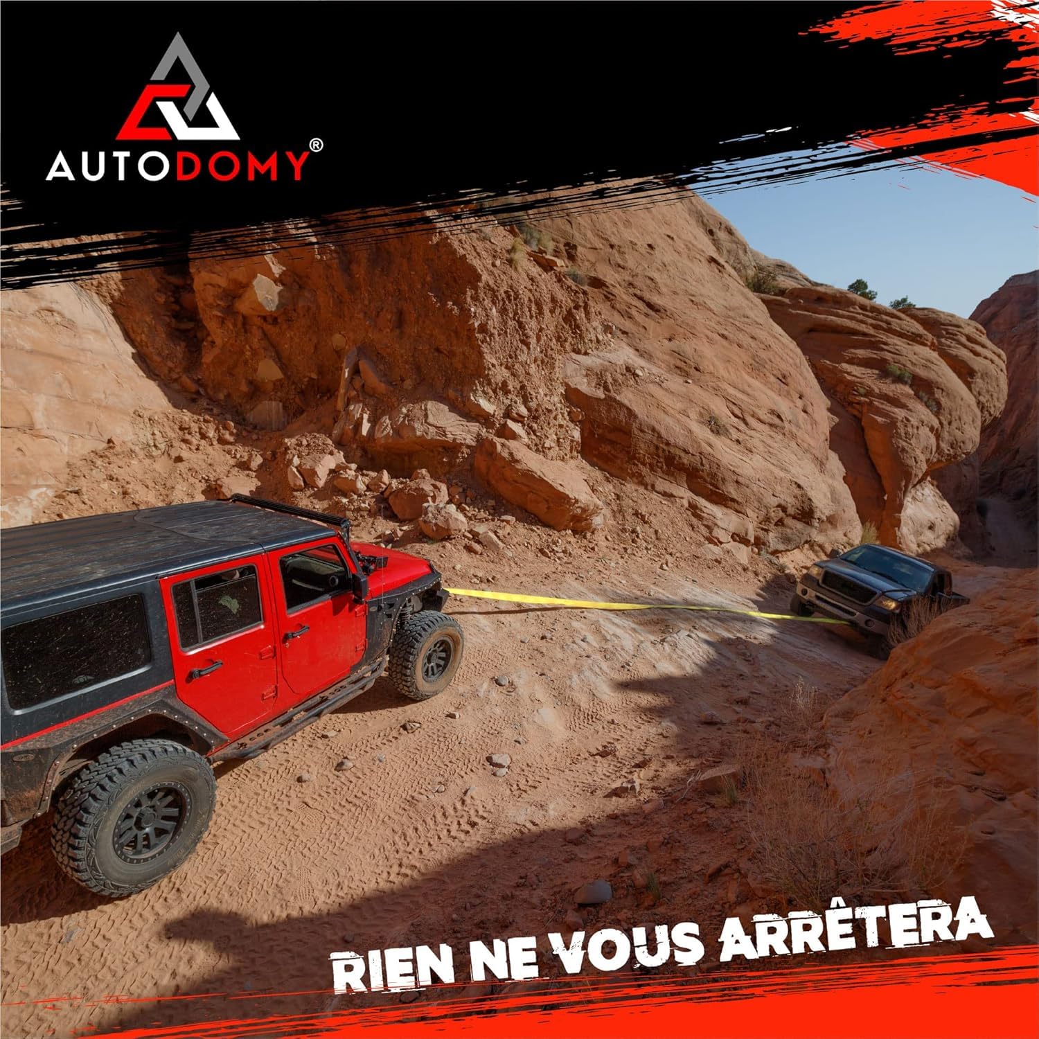 Autodomy Sangle de Remorquage 4x4 5 Mètres Résistance à la Rupture 21.000Kg | Elingue de Levage avec Couture Renforcée | Corde de Remorquage de Voiture | Câble de Remorquage Résistant à l'abrasion