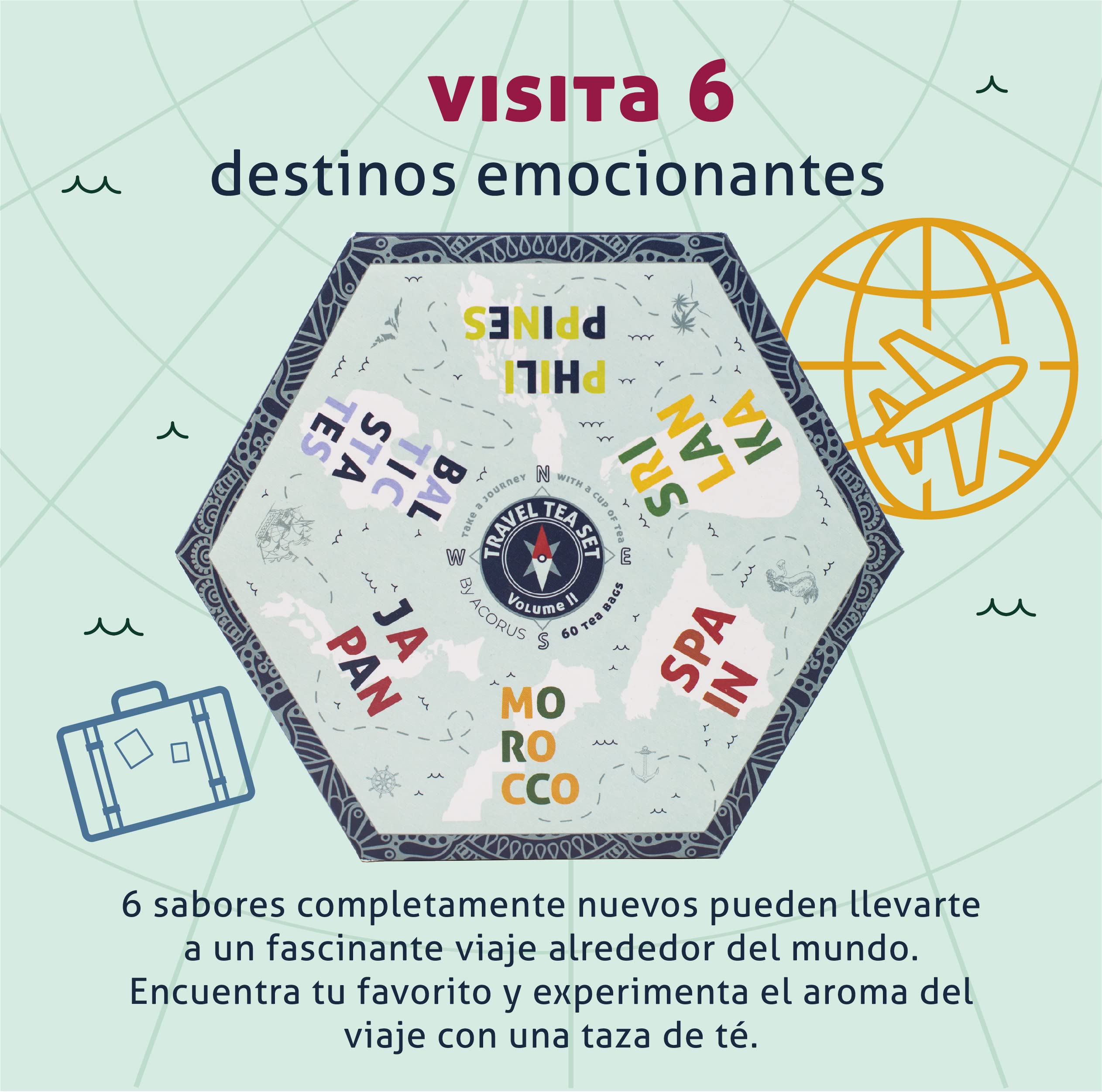 ACORUS Surtido de Te de Viaje vol. II Caja Regalo 6 Sabores 60 Bolsitas