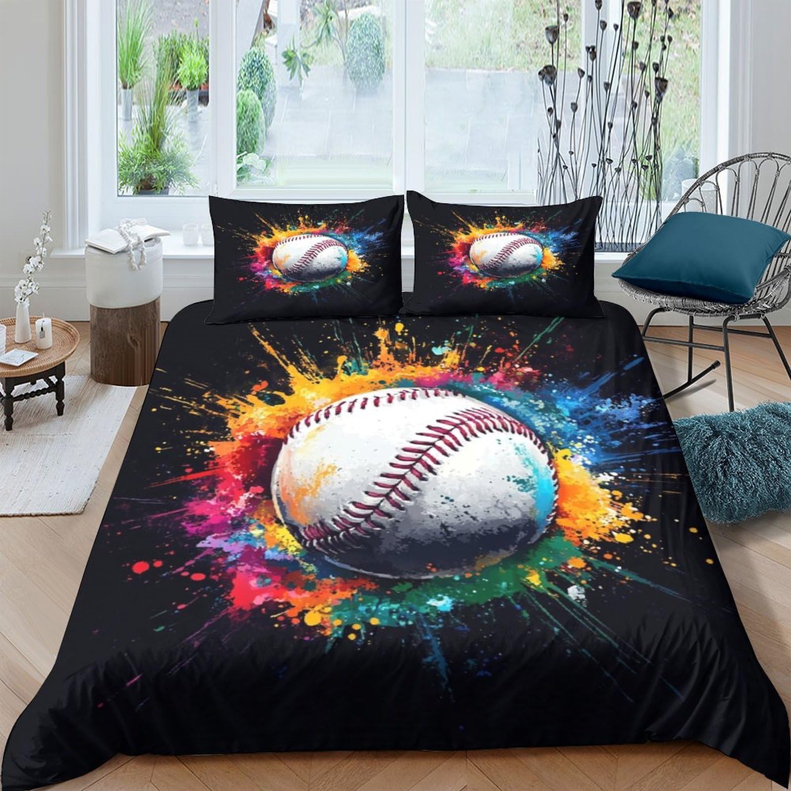 Ctjqhvkz Style-4 3D Printed Colorful Baseball Fitted Sheet Microfiber Soft Anti-Slip Splash Art Bed Cover For Bedroom Dorm Mattress Protection Single（135X200cm）
