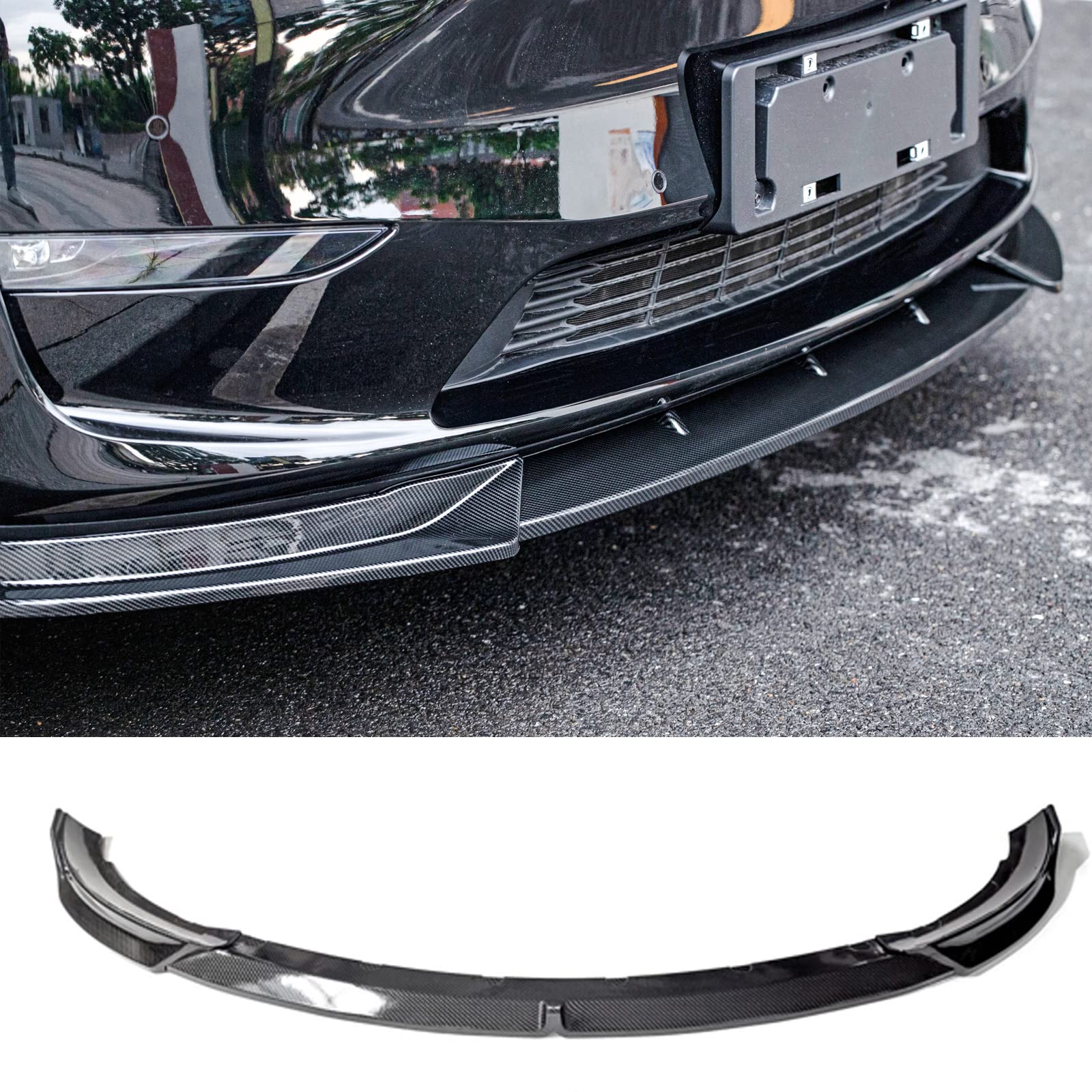 Photo 1 of AOMSAZTO Front Bumper Lip Compatible with Tesla Model Y 2020 2021 2022 2023 ABS Front Spoiler Front Lip Trim Protection Splitter Spoiler Exterior Accessories (Model Y 2020-2023, Carbon Fiber Pattern) MODEL Y 2020-2022 carbon fiber pattern