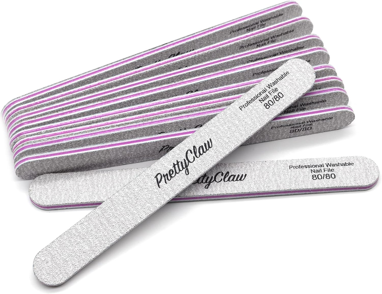 PrettyClaw | 50pc Professional Nail File 80/80 Grit Zebra Acrylic Nail Files Plastic Center Double Sided Zebra Emery Board for Nails Washable 7 inch Nail File