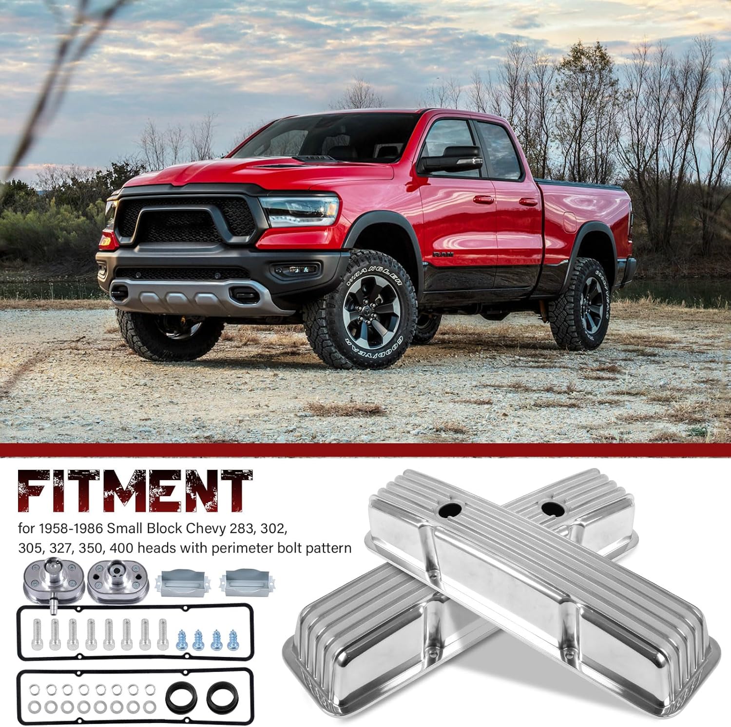 Aluminum Tall Valve Covers for 1958-1986 Chevy SBC 283, 302, 305, 327, 350, 400 Engine Small Block Finned Polished Valve Covers