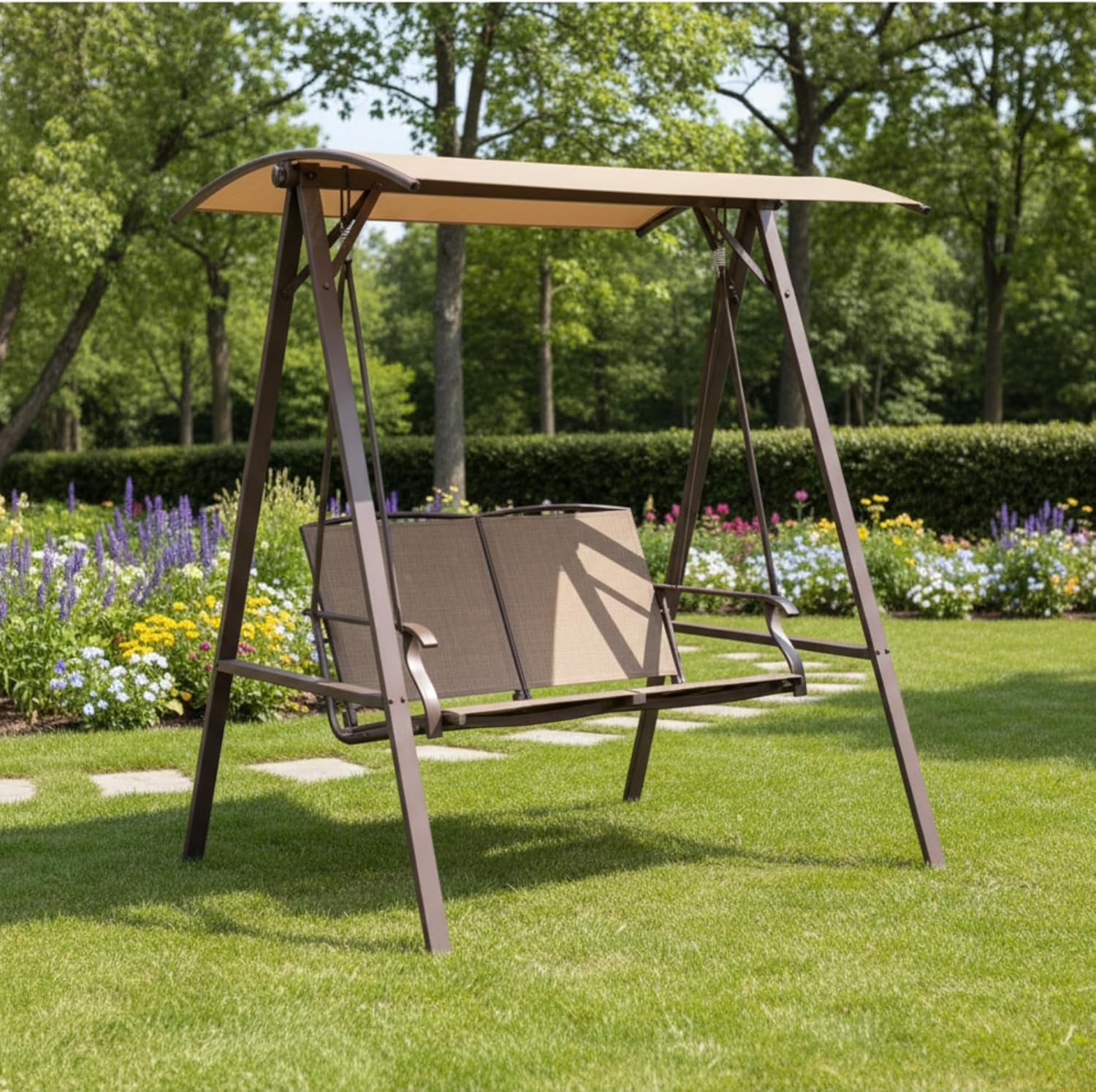 Garden Winds Durable 350 Replacement Canopy Top Compatible with Gardenline 2 Person 2019 Swing - Beige