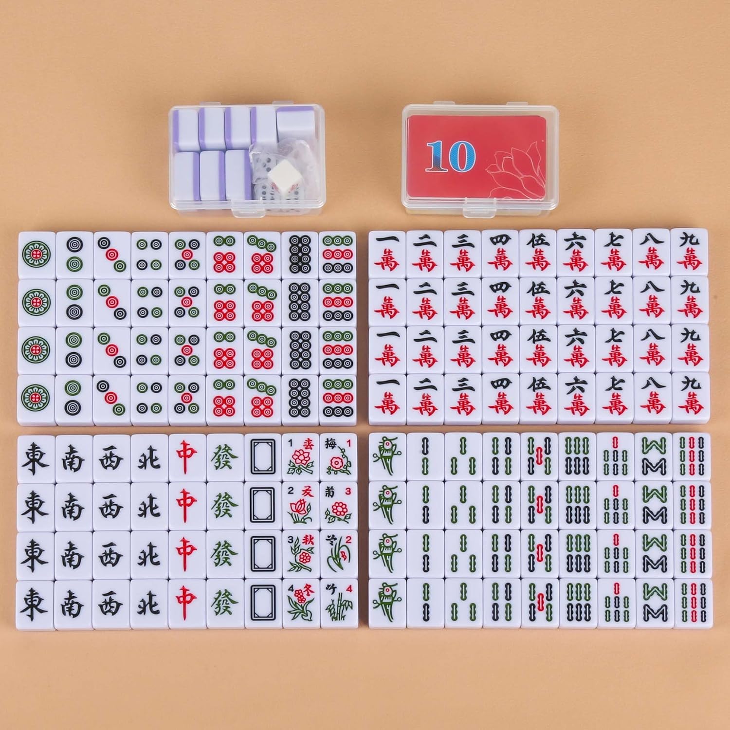 Chinese Small Mahjong Set 1.25" (32mm) Purple - 144 Durable Melamine Tiles with Travel Handbag, Mahjong Mat, 8 Blank Spares | Complete Portable Game Set for Travel & Family