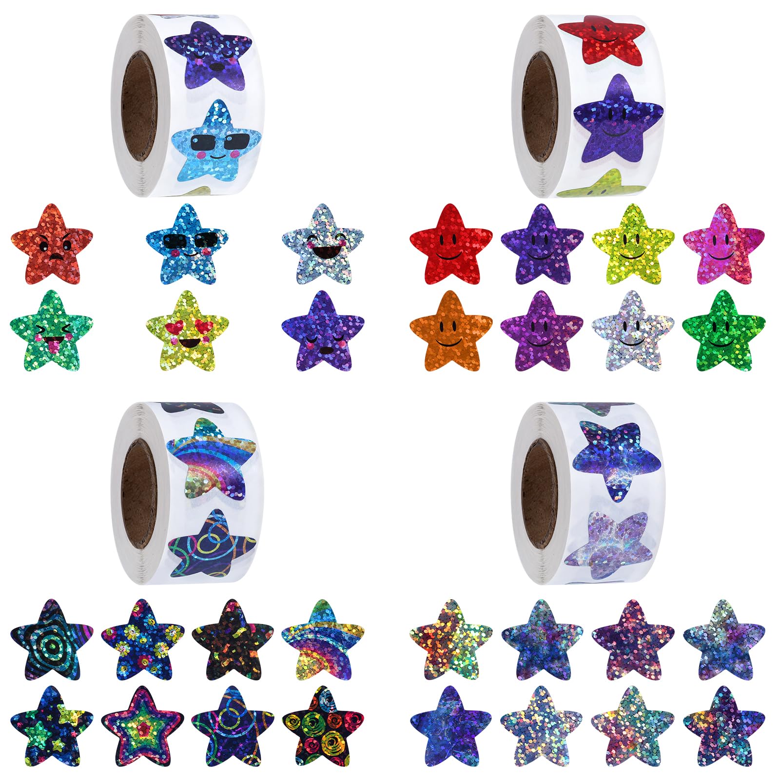 2000 pcs Reward Star Stickers for Children, Shiny Glitter Stickers for Kids, Motivational Teacher Sticker for Students, Sparkly Holographic Star Sticker for Children Reward, Classroom's Chart