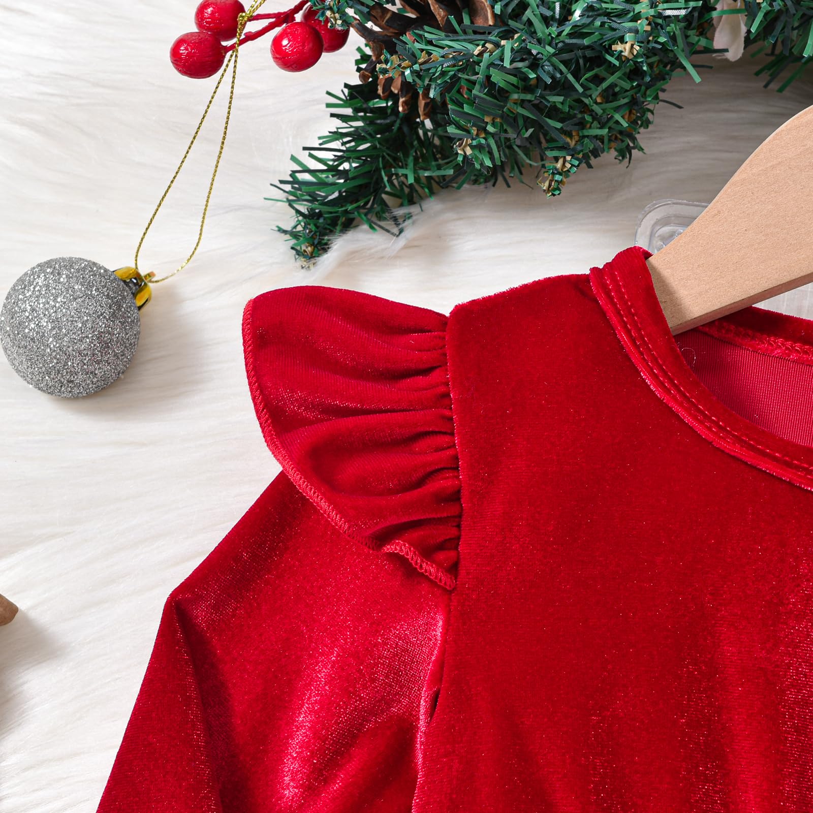 GXNRHG Traje de Navidad para niña, Vestido de Terciopelo Rojo de Manga Larga con Ribete de Rizo y Gorro de Papá Noel, Ropa de Invierno para niños pequeños