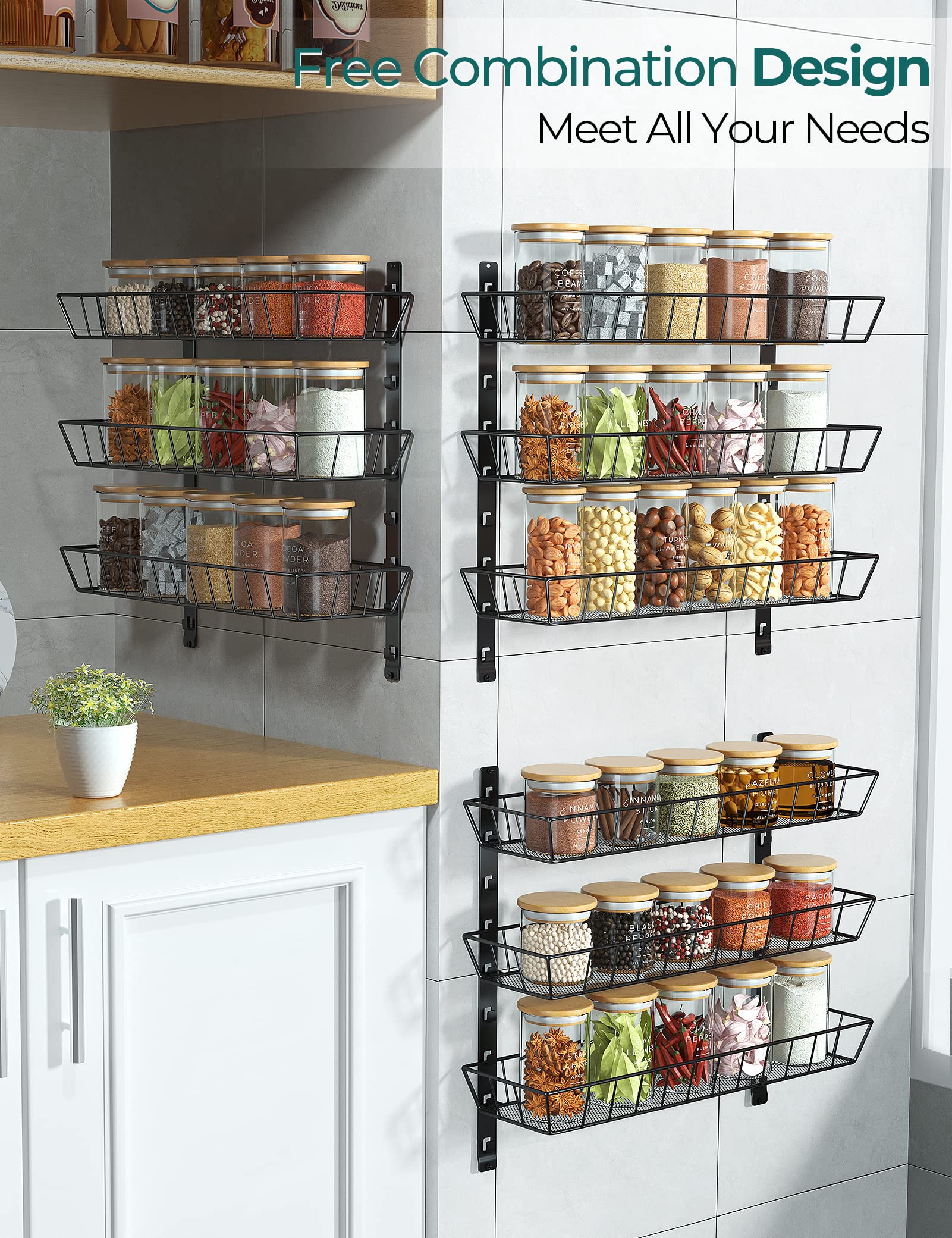 Basstop 9Tier Wall Mount Spice Rack Organizer, Multiuse Hanging Large