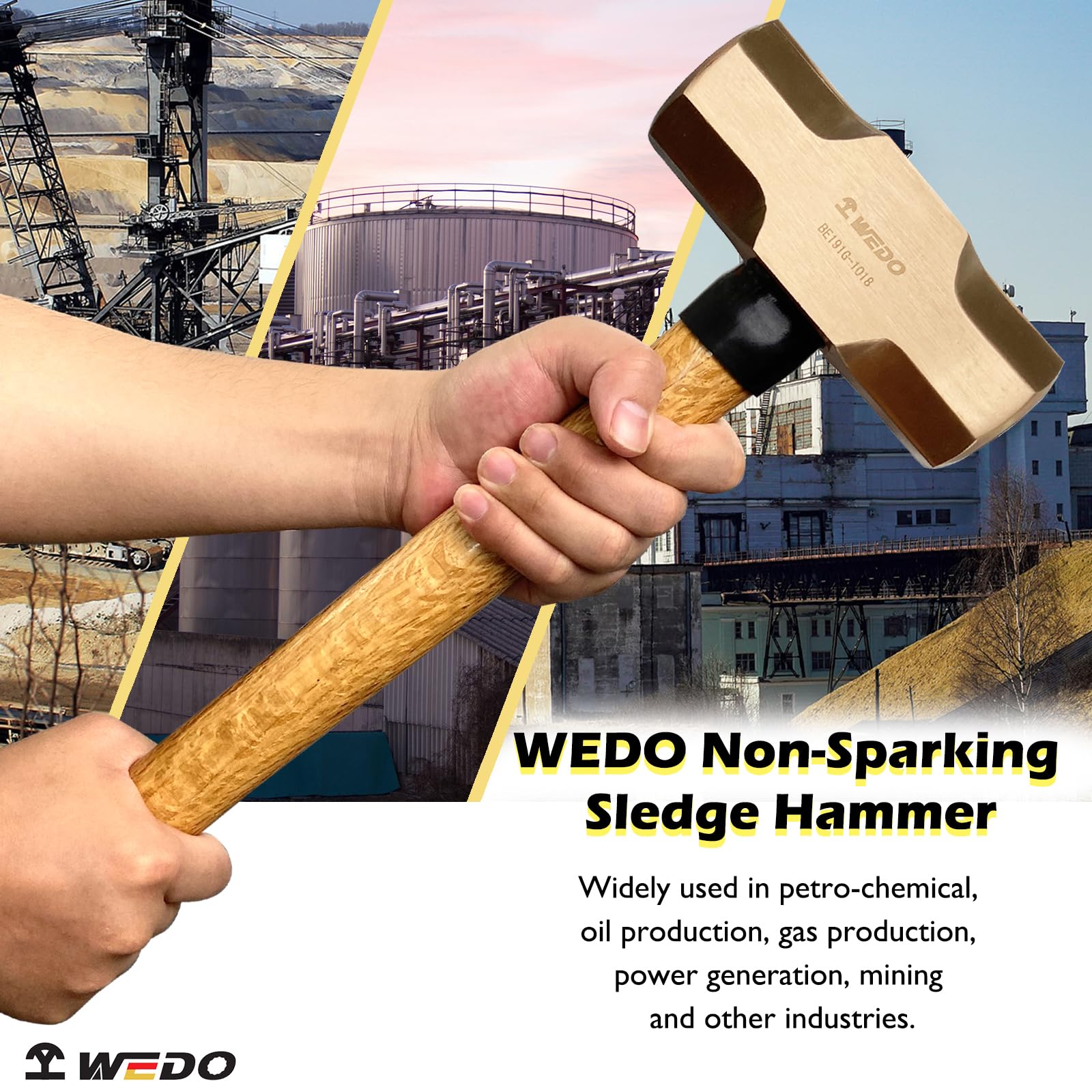 WEDO Fäustel - Martello da proposta, peso testa 450 g, con manico in legno, senza scintille, martello demolitore, martello grande, certificato BAM & FM, rame berillio, lunghezza 310 mm, 0,45 kg