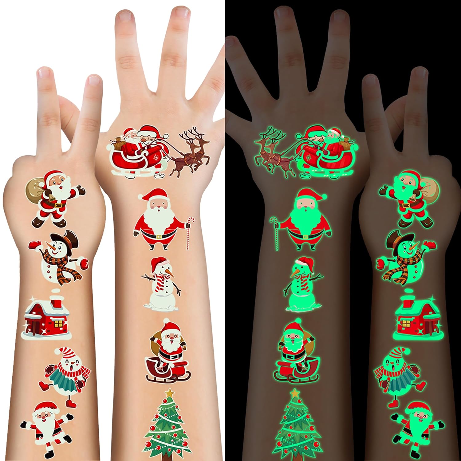 120PCS Luminous Christmas Tattoos for Kids, 10 Sheets Xmas Accessories Glow in the Dark Fake Tattoo Stickers with Santa for Stocking Stuffers, Cute Christmas Party Favors Supplies for Boys Girls 120PCS Luminous Christmas Tattoos for Kids, 10 Sheets Xmas Accessories Glow in the Dark Fake Tattoo Stickers with Santa for Stocking Stuffers, Cute Christmas Party Favors Supplies for Boys Girls