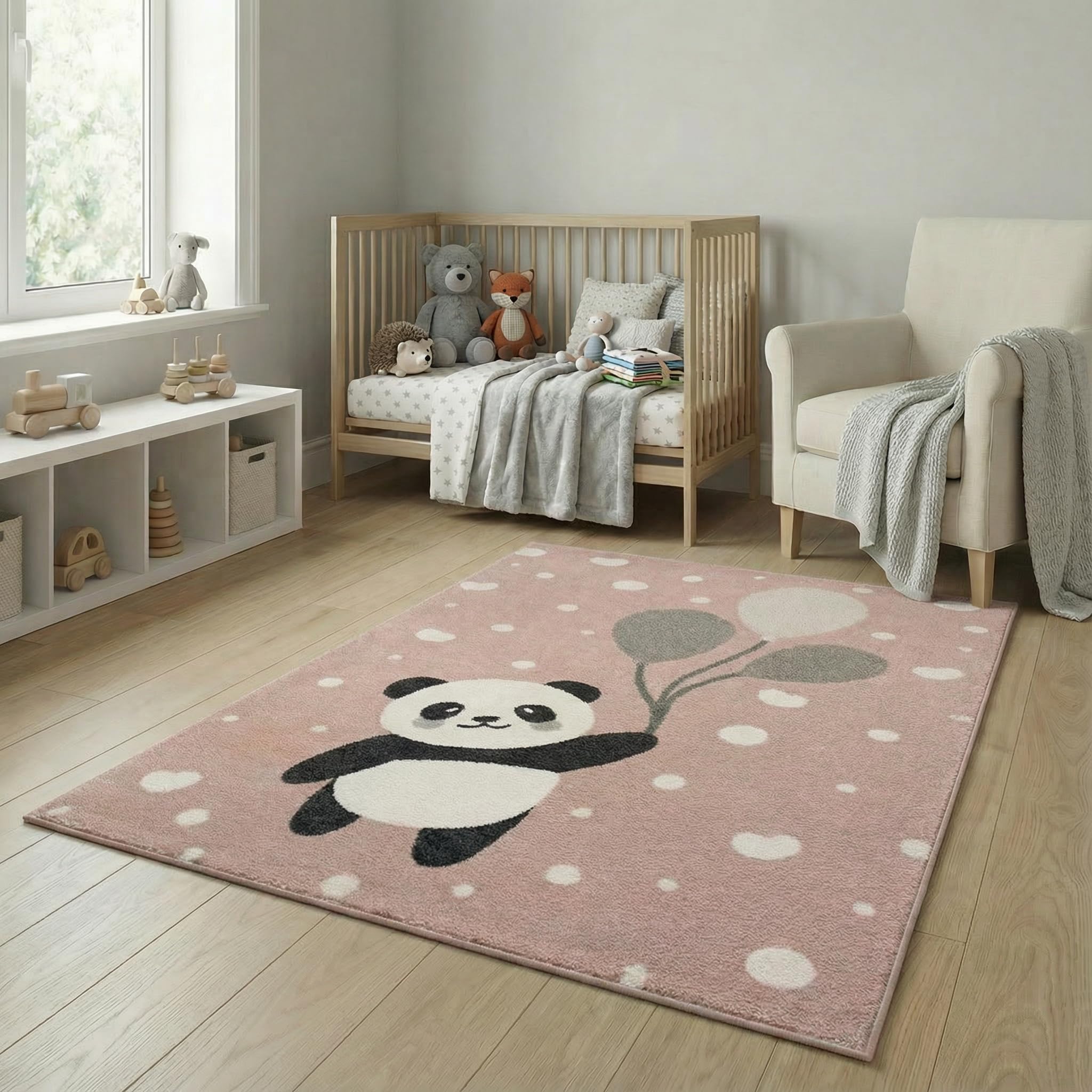 Jimri Teppich Kinderzimmer - Teppiche für Kinderzimmer, Kinderteppich, Kinderteppich Mädchen, Bär, Panda, (Hellrosa, Größe: 120x170 cm)