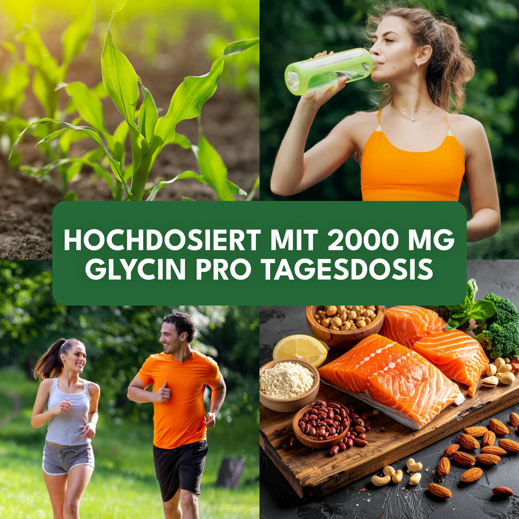 Green Naturals Glycin – Hochdosiert: 2.000 mg – 180 Kapseln | Aus natürlicher Fermentation · 3-Monatsvorrat · Laborgeprüft