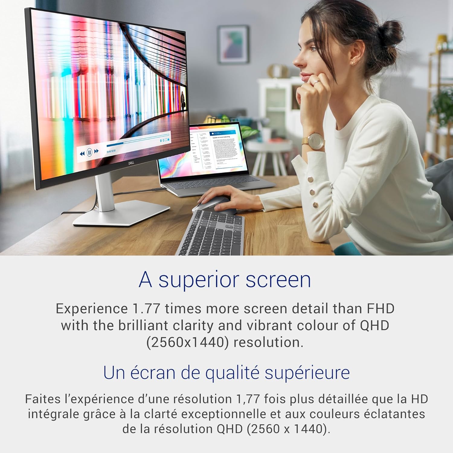 Dell S2722DC Monitor - 27-inch WQHD (2560x1440) 75Hz 4Ms Display, AMD FreeSync, Built in Speaker, USB Type-C/USB 3.2 Gen 1/HDMI Connectivity, Height/Pivot/Swivel/Tilt Adjustability - Platinum Silver - Image 2