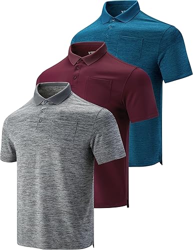 Paquete de 3 camisas de golf para hombre, manga corta, absorbe la humedad, ajuste seco, camisas activas para hombres