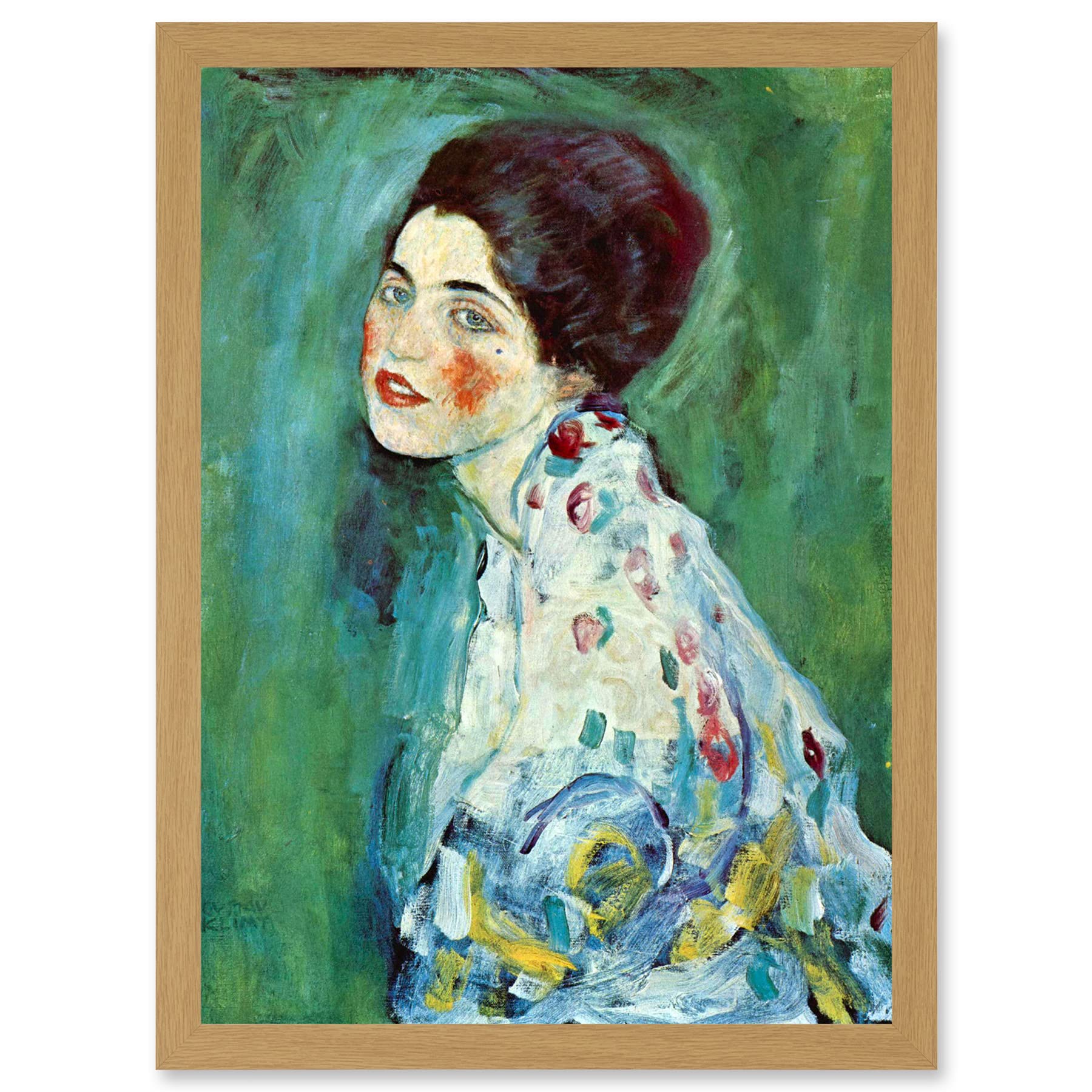 Artery8 Gustav Klimt Portrait Of A Lady Japonism Green Home Painting A4 Artwork Framed Wall Art Print