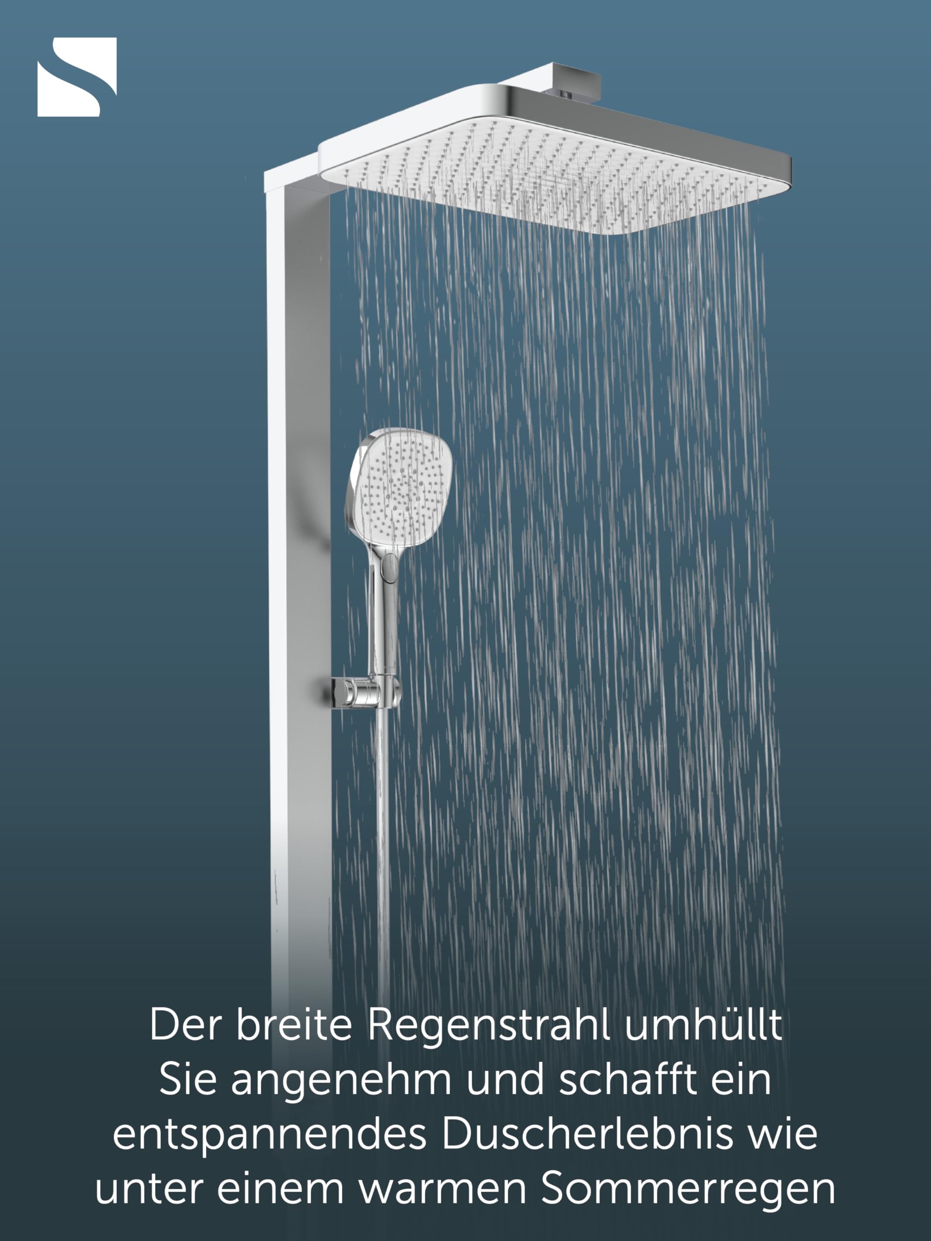 SCHÜTTE LA PALMA Duschsystem mit Regendusche und Duschsäule, 36x24 cm Edelstahl Duschkopf, Duschset ohne Duscharmatur, Duschstange mit Hand- und Kopfbrause, Chrom