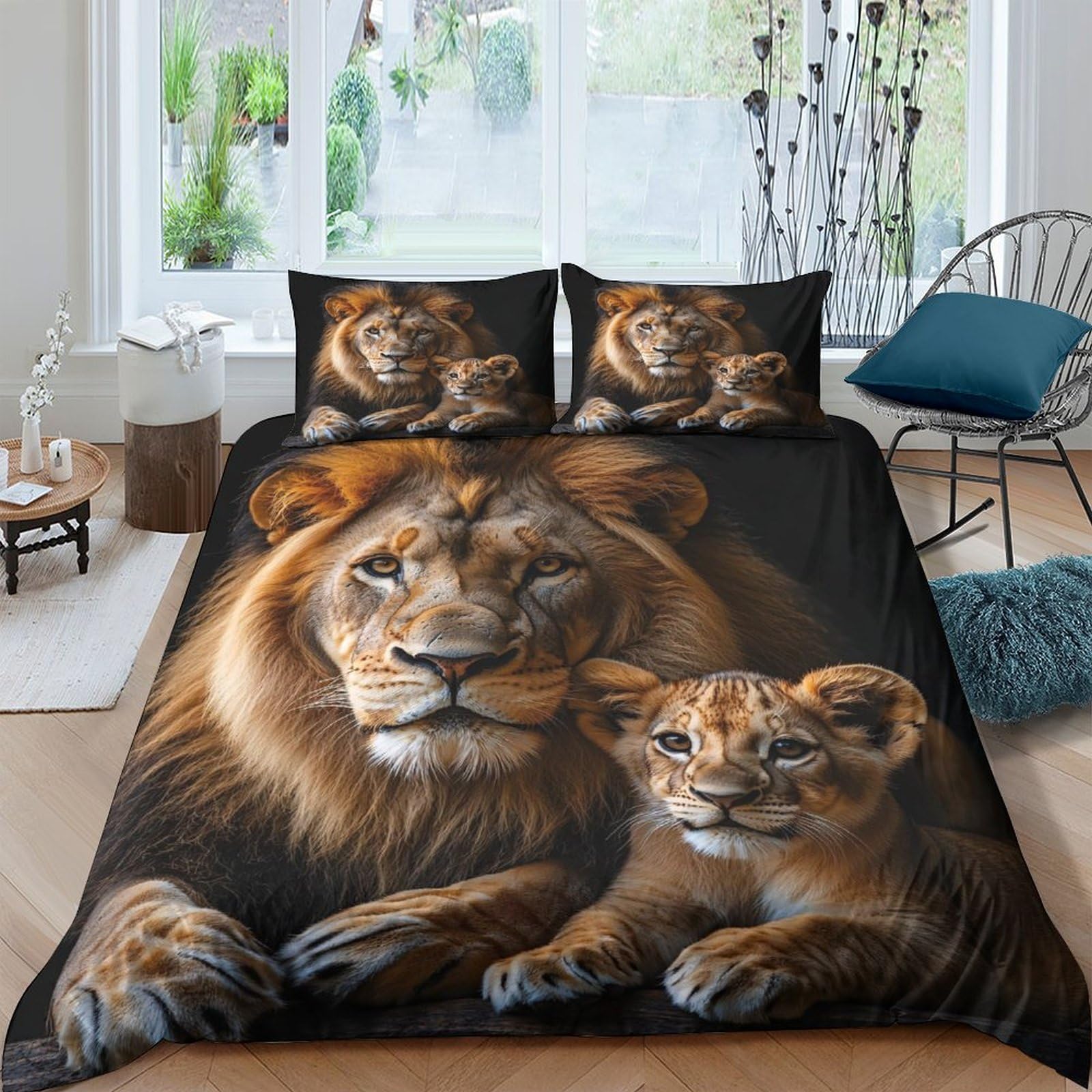 Ctjqhvkz Style-3 3D Printed Lion Family Fitted Sheet Microfiber Soft Breathable Safari Bed Cover For Bedroom Dorm Room Decor Single（135X200cm）