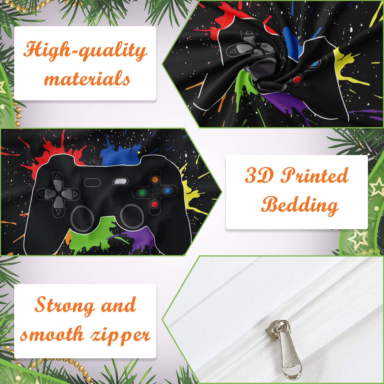 Copripiumino da gioco Set di biancheria da letto per gamepad Set di biancheria da letto Copriletto e copricuscino in microfibra con stampa lenzuola.(Colore, 135x200cm)