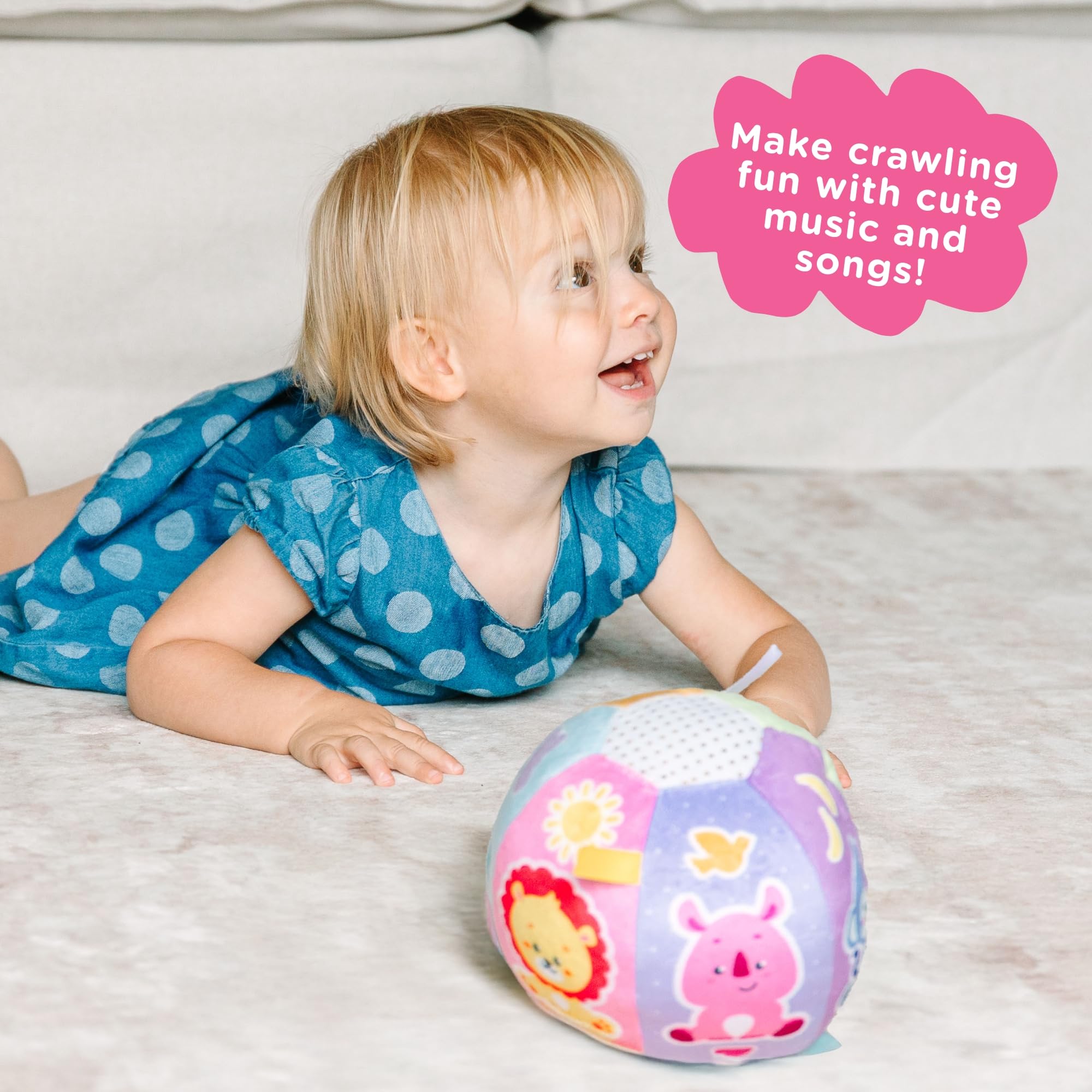 Move2Play, Hilariously Interactive Baby Ball with Music & Sound Effects | First Birthday Gift | Toddler Toy for Boys & Girls | Age 6, 9, 12, 18+ Month | 1, 2+ Year's Old (Baby Ball Pastel)