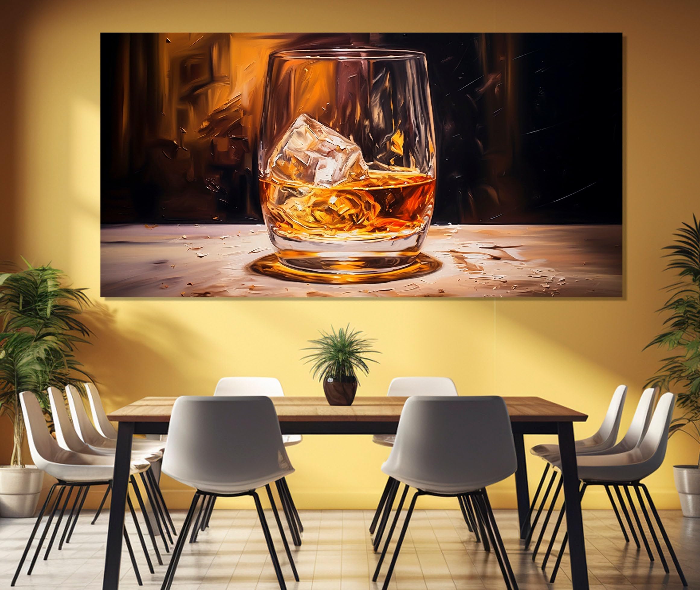 CAOXTART Arte mural de whisky, pintura de vaso de whisky, pósteres de whisky impresos en lienzo, decoración de pared para cocina y restaurante (70 x 140 cm/marco interior)