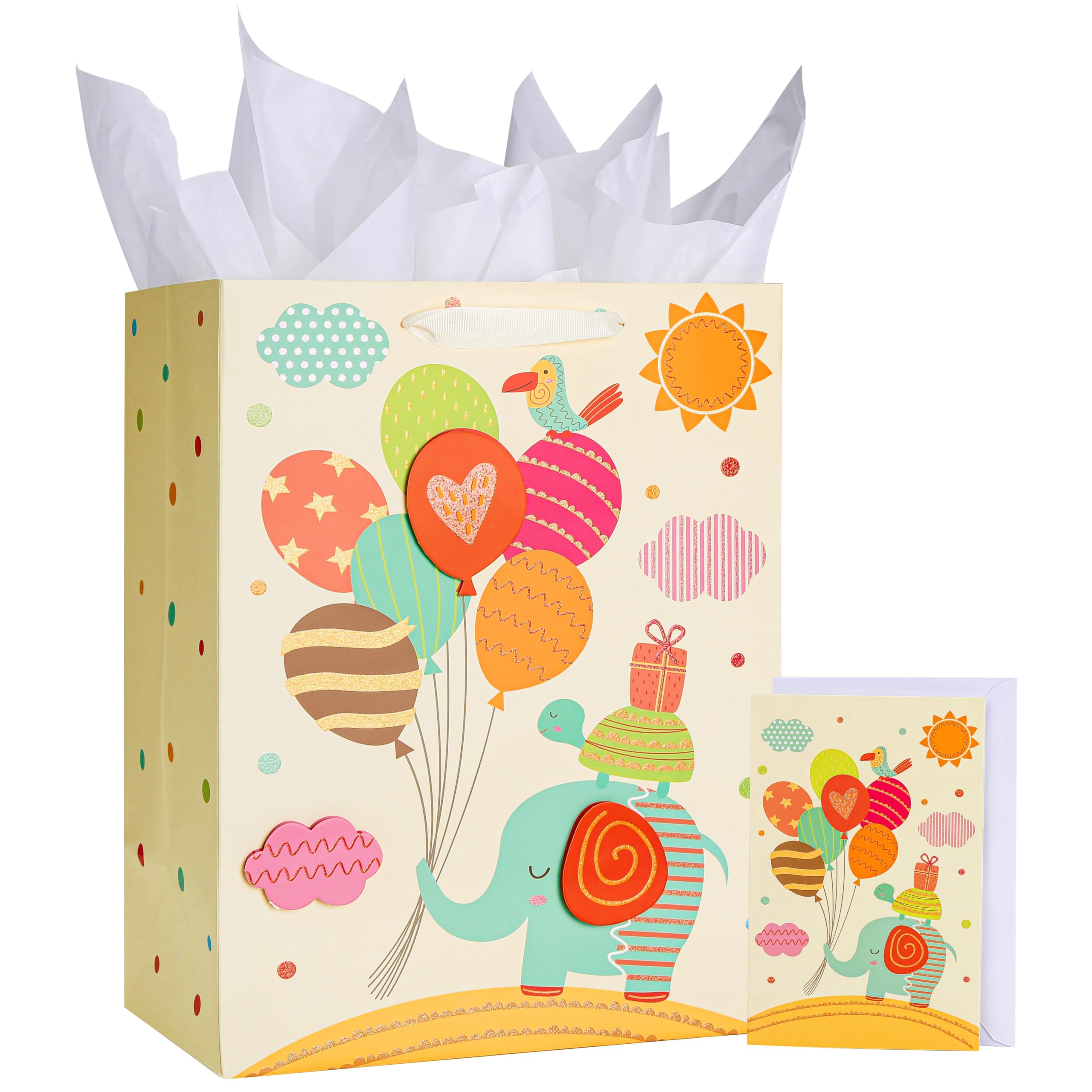 SUNCOLOR 13 Large Baby Gift Bag with Handles with Tissue Paper Greeting Card for Newborns Baby Boys or