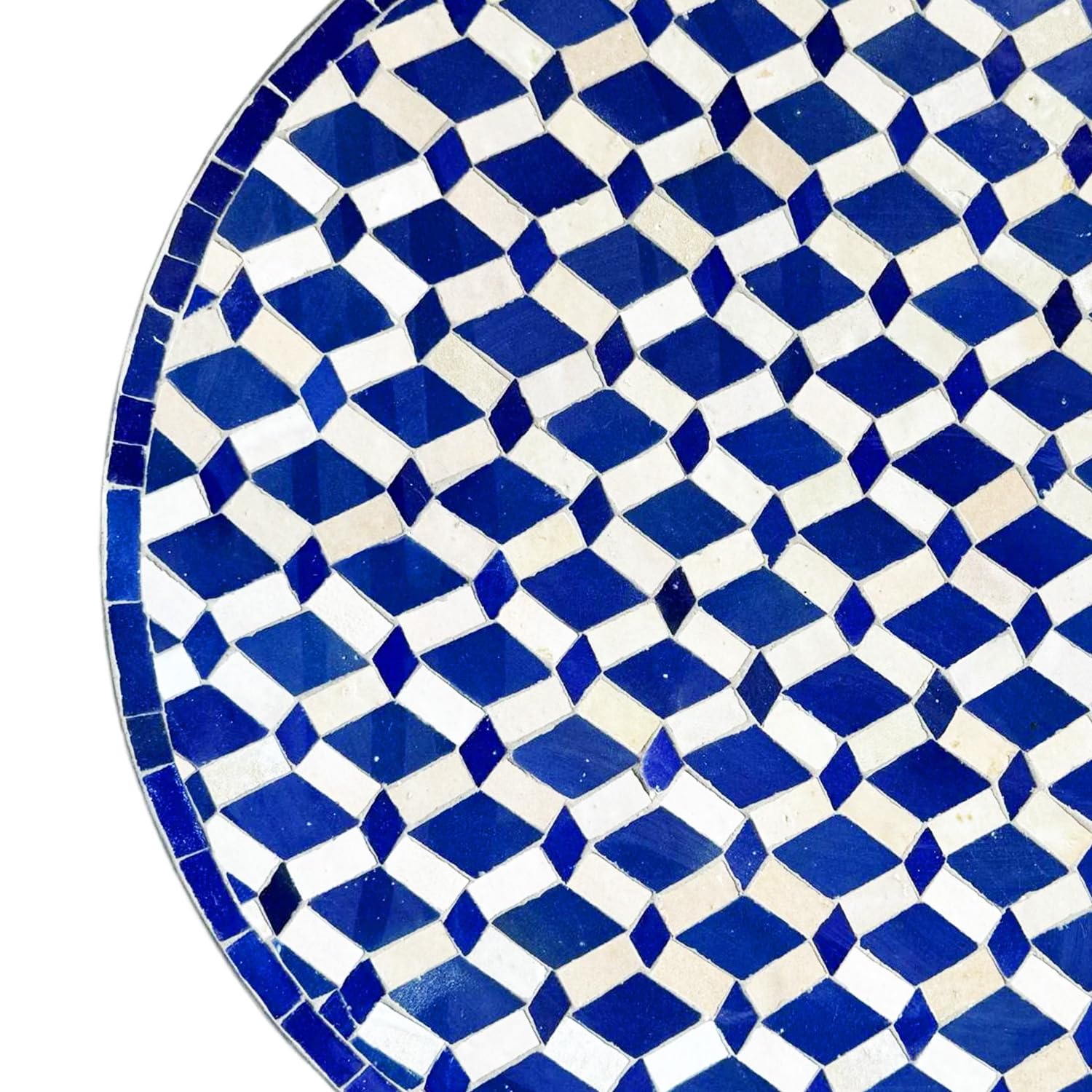 Marrakech Mesa de mosaico marroquí redonda, 60 cm de diámetro, plegable, hecha a mano, de Marruecos, mesa de bistró, jardín, balcón, terraza, mesa de jardín con mosaico, Moro azul y blanco, mesa