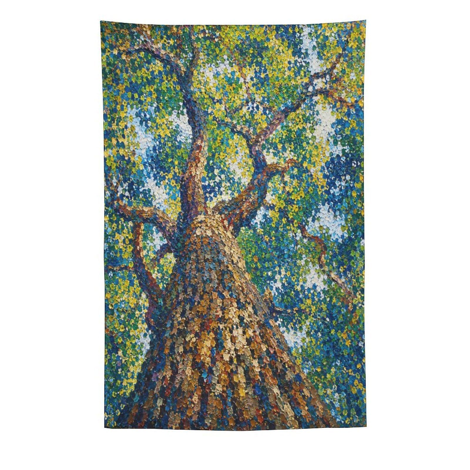 H3B8U2Y5 Rainbow Dot Tree Wall Tapestry, Impressionist, Colorful Botanical