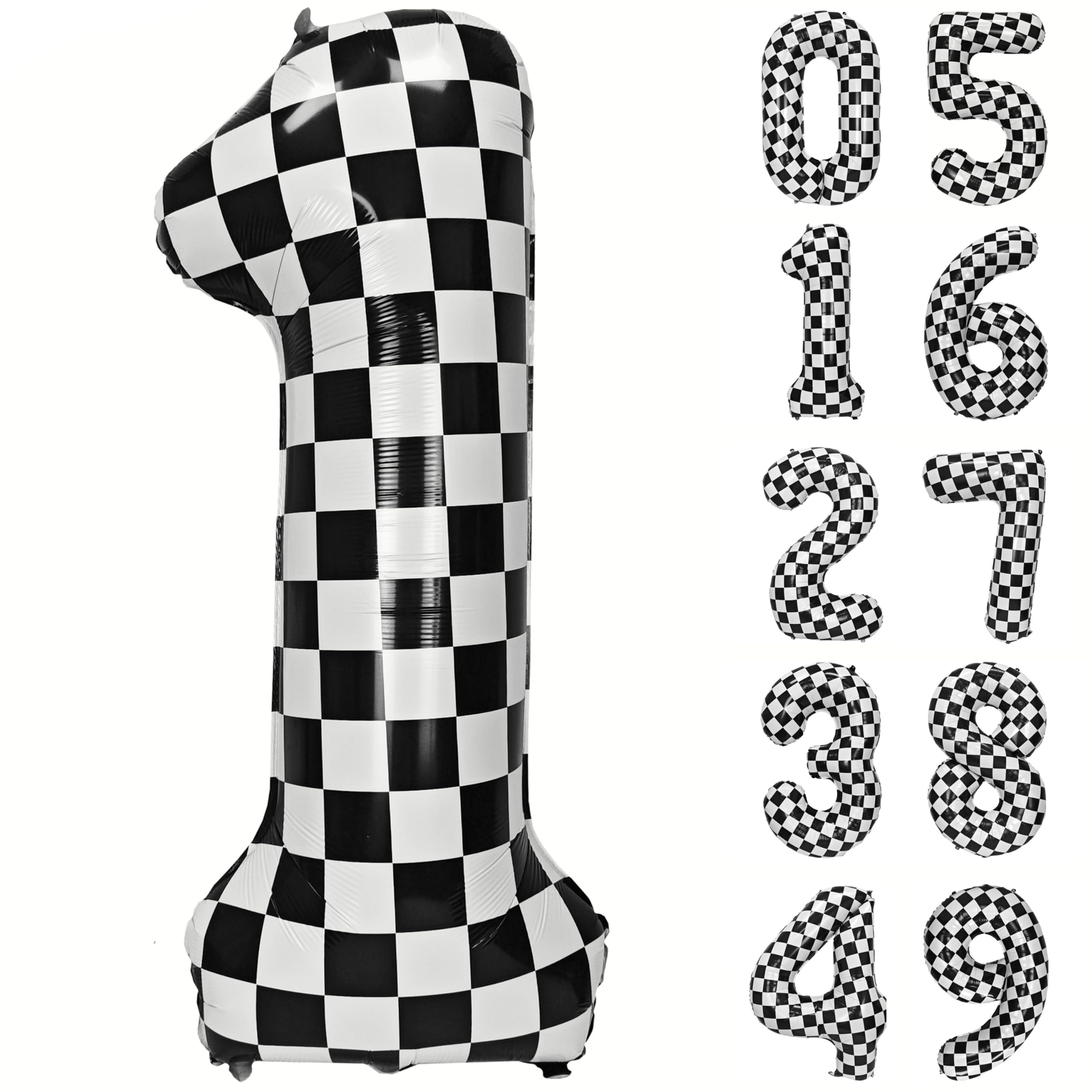 40 Inch Checkered Number 1 Balloon Black and White Checkered Large Foil Number 1 Balloons for 1nd Birthday Kid's Race Car Flag Themn Party baby shower