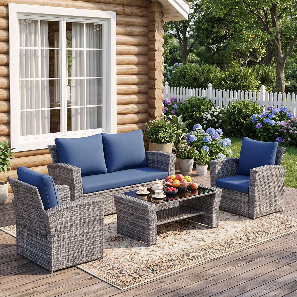 Wisteria Lane 4 Piece Outdoor Wicker Patio Furniture Set for All Weather