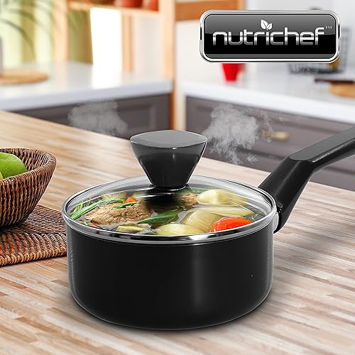 Miniatura 6 de NutriChef Cacerola con tapa – Utensilios de cocina antiadherentes de alta calidad con tapas de vidrio templado transparente, 1 cuarto de galón