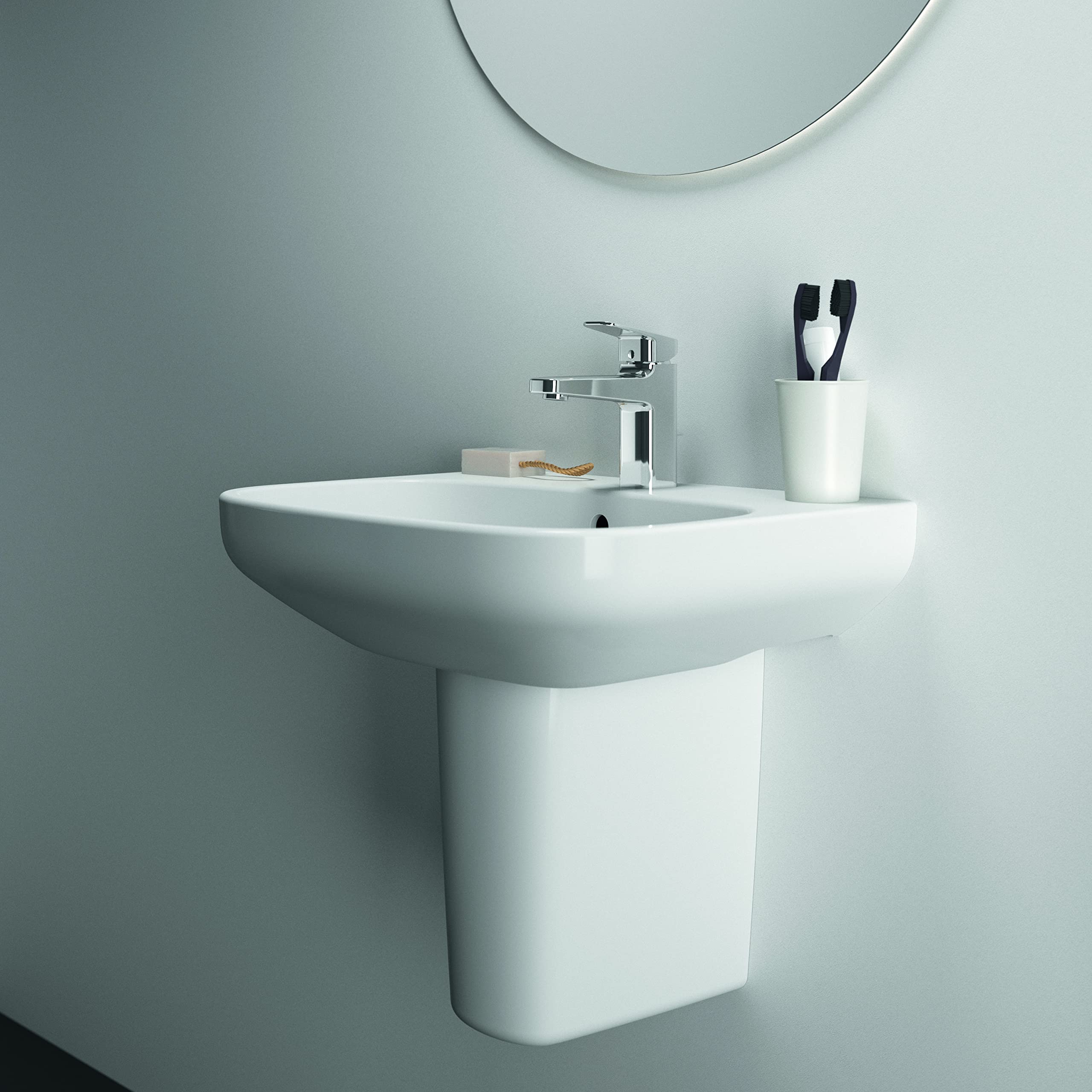Ideal Standard - i.life A, Lavabo da 55cm, Lavandino bagno con foro rubinetteria e troppopieno, E-packaging dedicato al trasporto di ceramica, Bianco