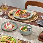 E-far 12-Piece Ensembles de diners, assiettes et bols en grès 4, Ensemble de vaisselle en céramique avec base en terre cuite, chip & Résistant aux rayures, micro-ondes & Lave-vaisselle Coffre-fort, Vert moucheté