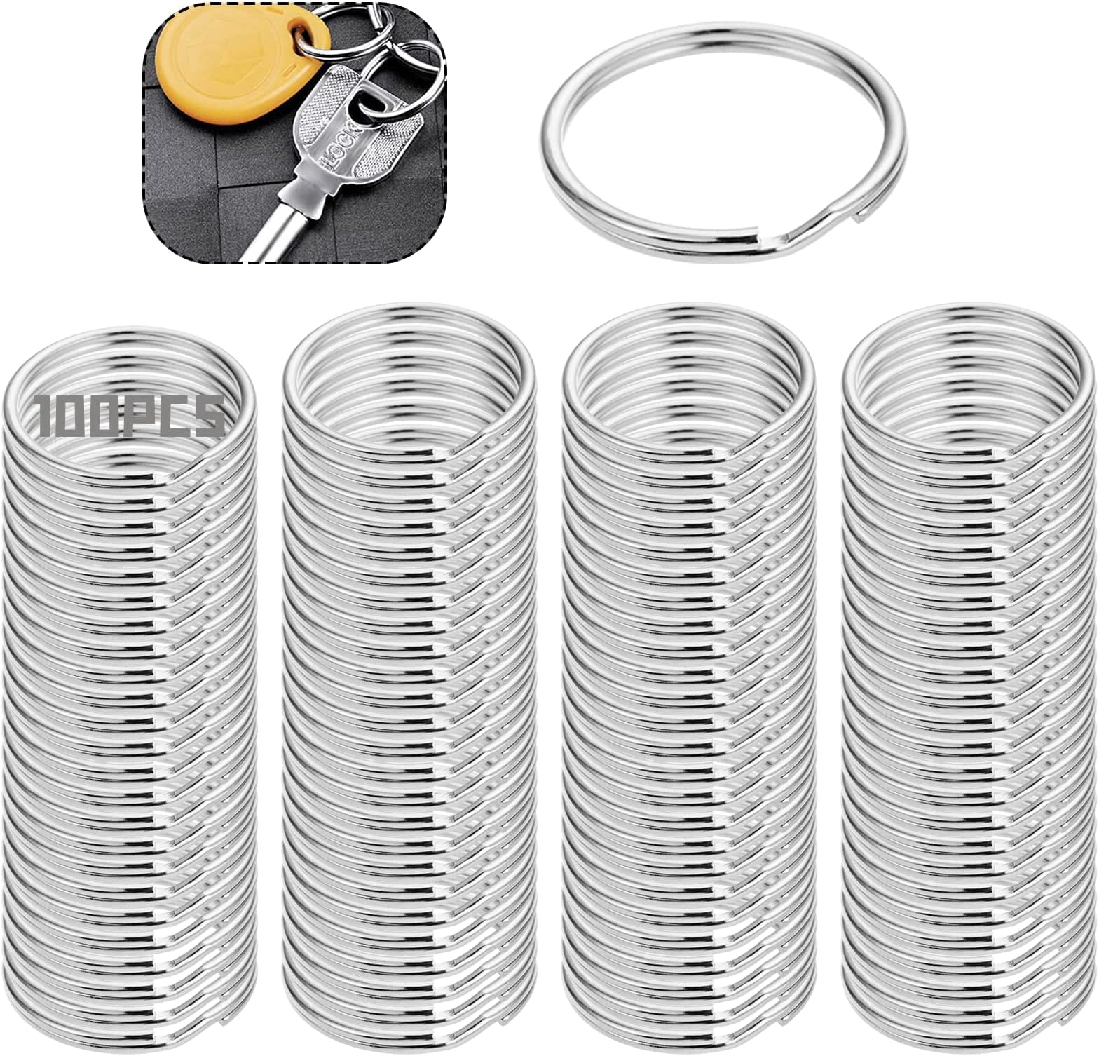 100PCS Keyring Rings 2.5MM Split Rings for Keyrings,Plain Keyrings for Home Keys Organization and Craft Making