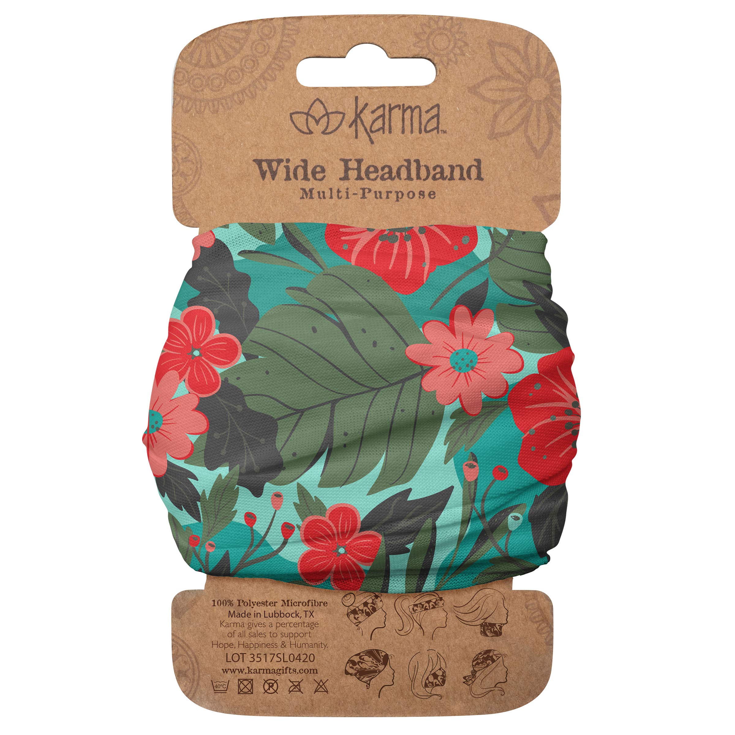 Karma Garden Floral Headband for Women - Wide - Fabric Headband and Stretchy Hair Scarf - Dark Green/Red