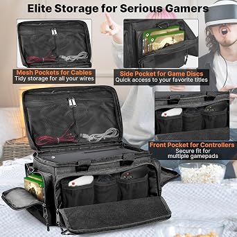 ORKELS Tactical Console Carrying Case Compatible with Xbox Series X/S, Travel Carry Bag with Multi-Pocket for Controllers, Discs, Accessories