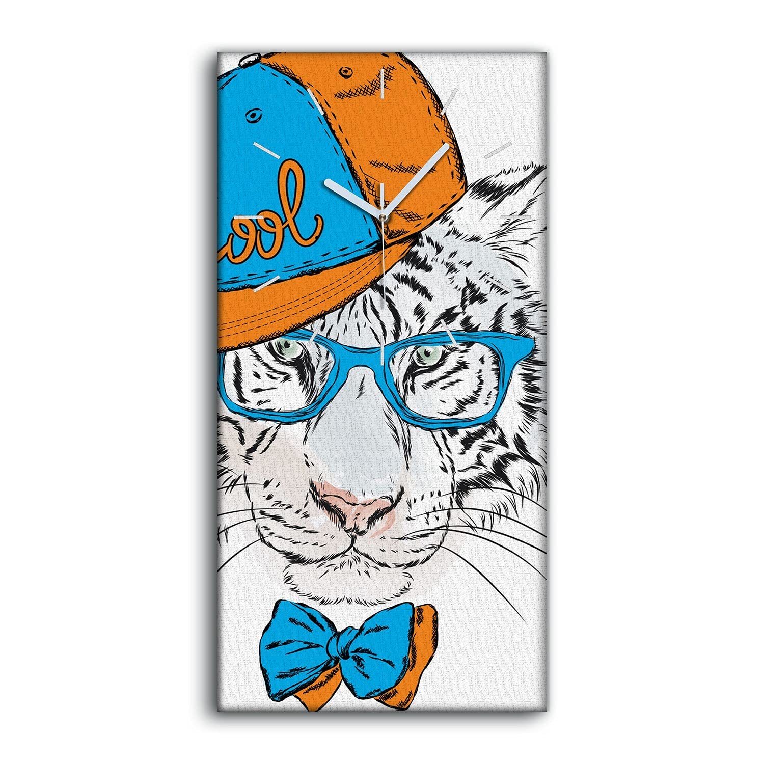 Horloge sur Toile Silencieuse 30x60 Art Mural Salon Photo Animaux Chat Tigre