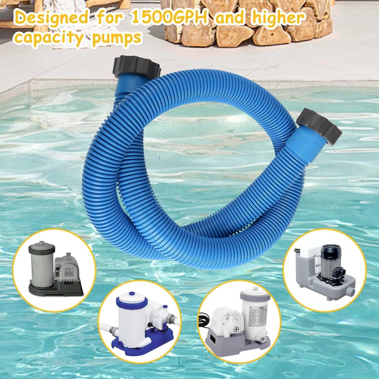 2pcs Durable Leak Proof Pool Pump Replacement Swimming Pool Hose 1.5