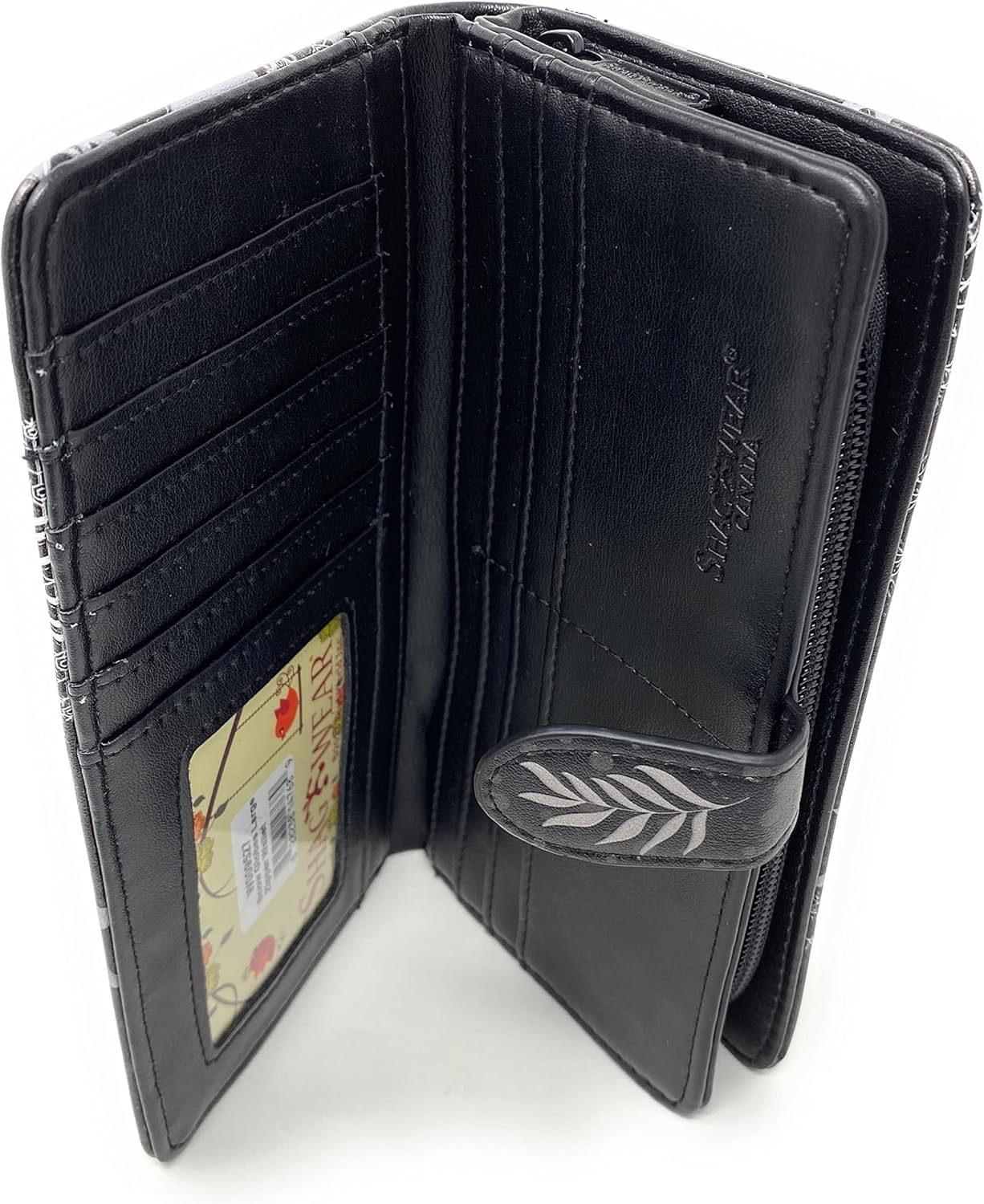 Shag Wear Snow Globes Large Women’s Wallet, Vegan Faux Leather Bifold with Card Slots, Bill Compartments and Secure Snap Closure in Black 7" - Image 5