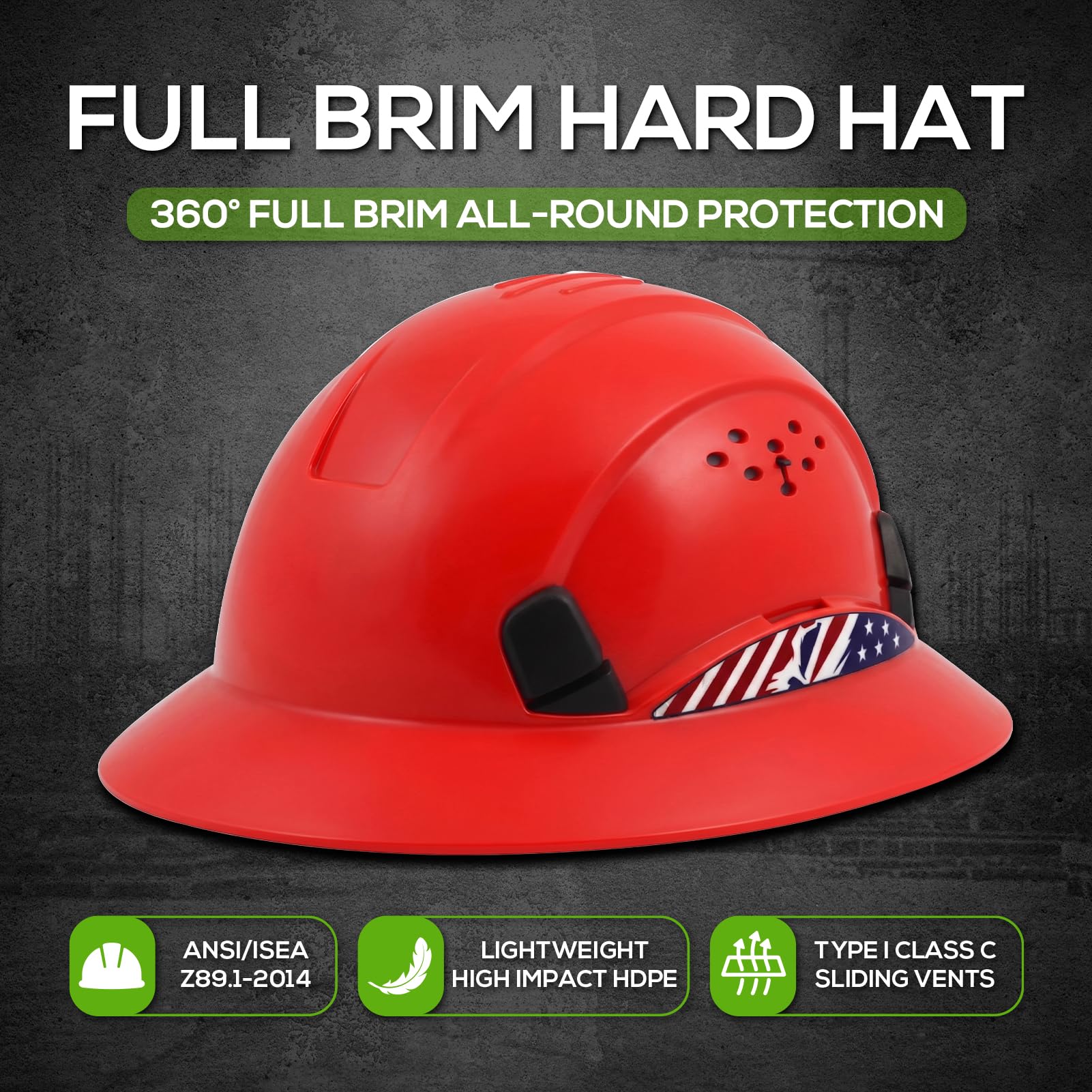 Casque de sécurité à large bord, approuvé par l'OSHA, bord complet, suspension à cliquet à 4 points, casque de sécurité pour homme et femme, ANSI Z89.1