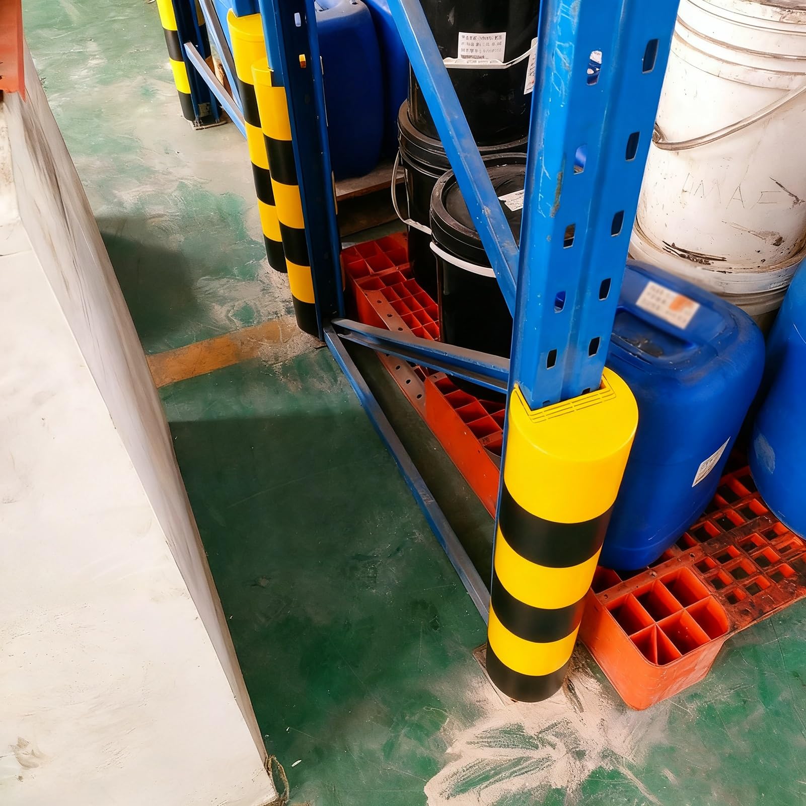 Protectores de postes de palés para estanterías de almacén, solución de seguridad duradera y resistente a los impactos para reducir los daños