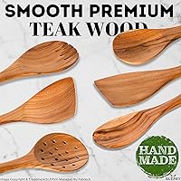 Vista 4 de Juego de 6 cucharas y utensilios de madera para cocinar, herramientas de cocina de madera de teca de acabado liso con agarre cómodo, cucharas