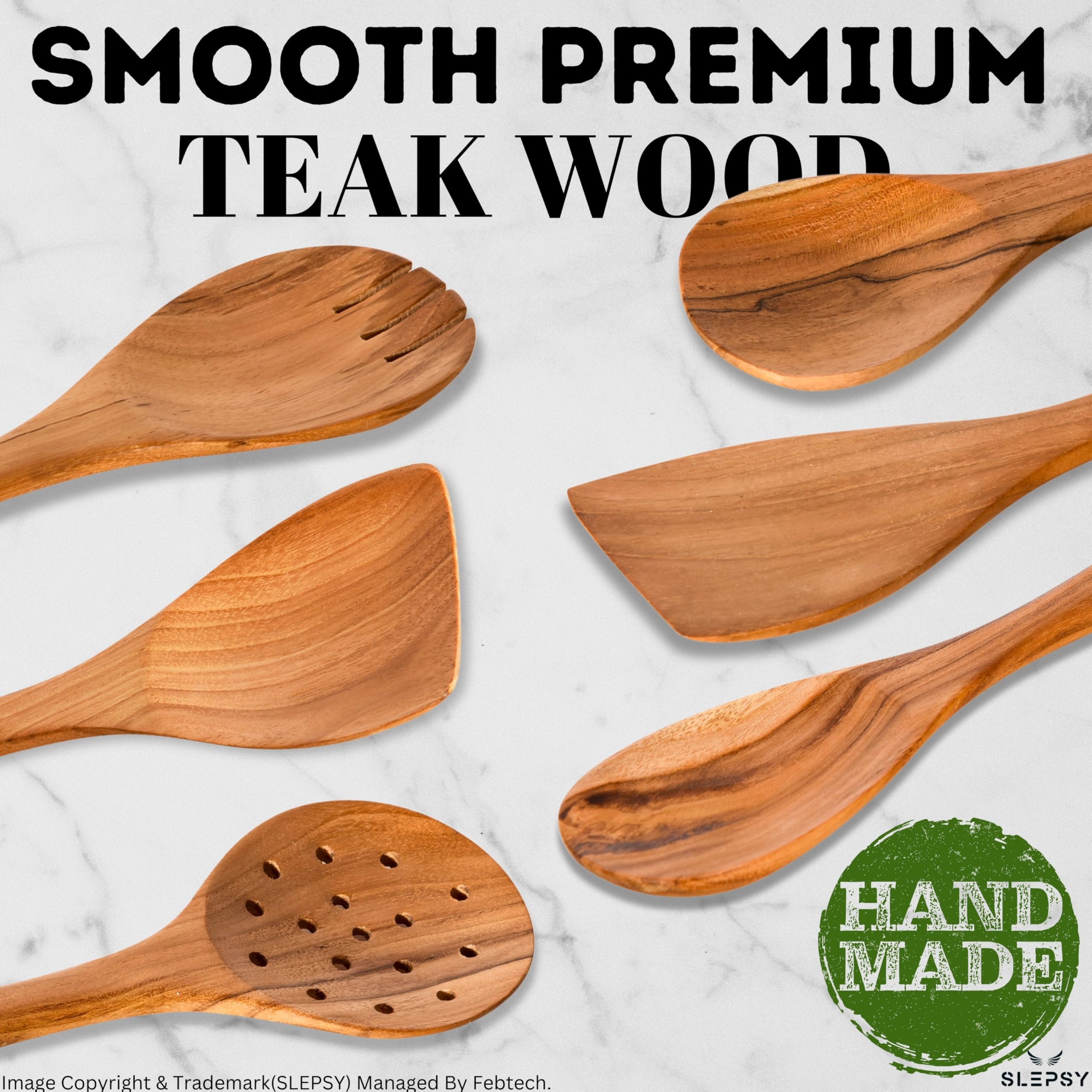 6 cucharas de madera para cocinar, utensilios de madera de teca con acabado suave para cocinar, cucharas de madera suaves y de agarre cómodo para cocinar, utensilios de cocina de madera