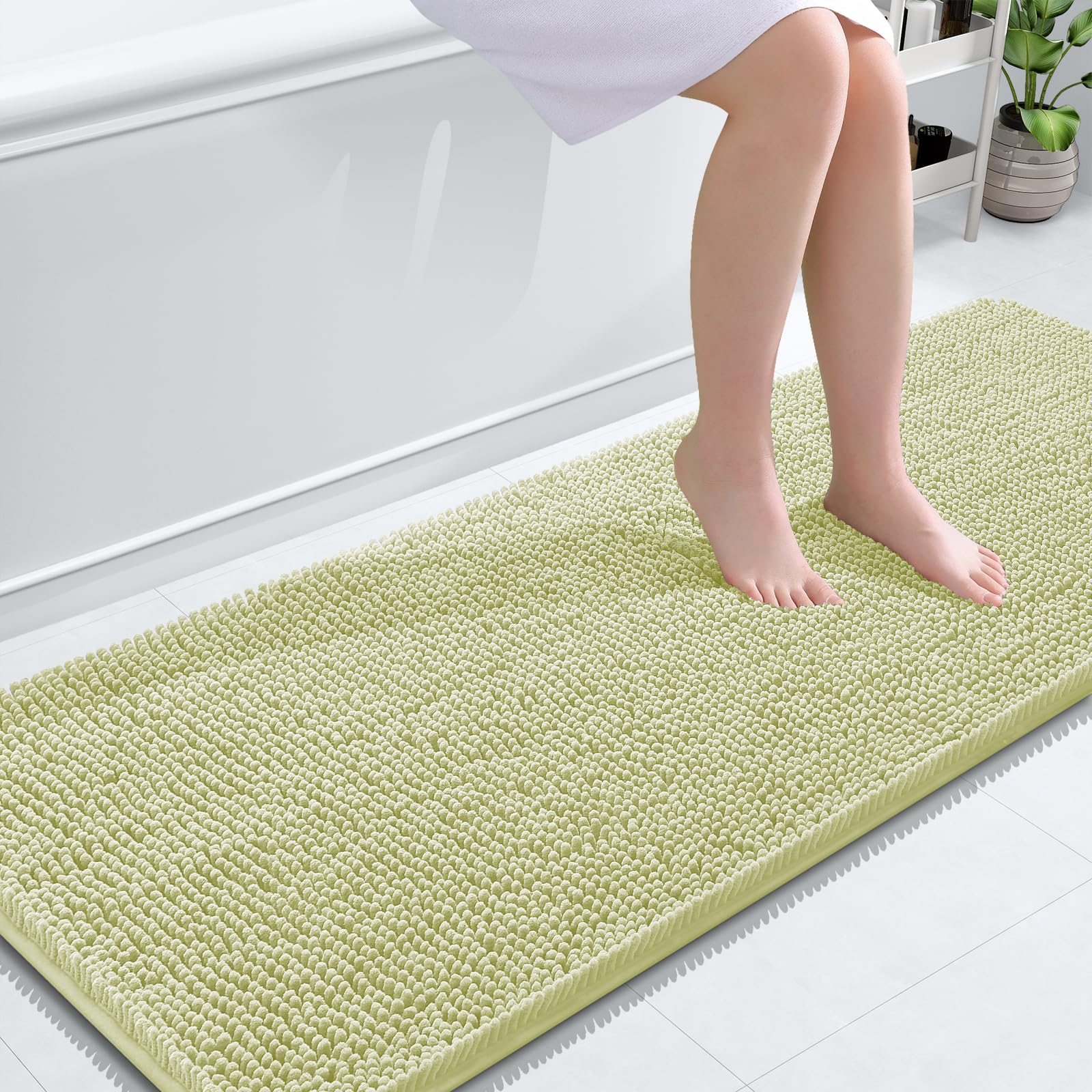 OLANLY Bathroom Runner Rugs 59x24, Extra Soft Absorbent Chenille Bath Rugs | Vanilla, Quick-Drying Rubber Backing, Washable Long Bath Mat for Bathroom Floor, Tub and Shower, Home Decor Accessories