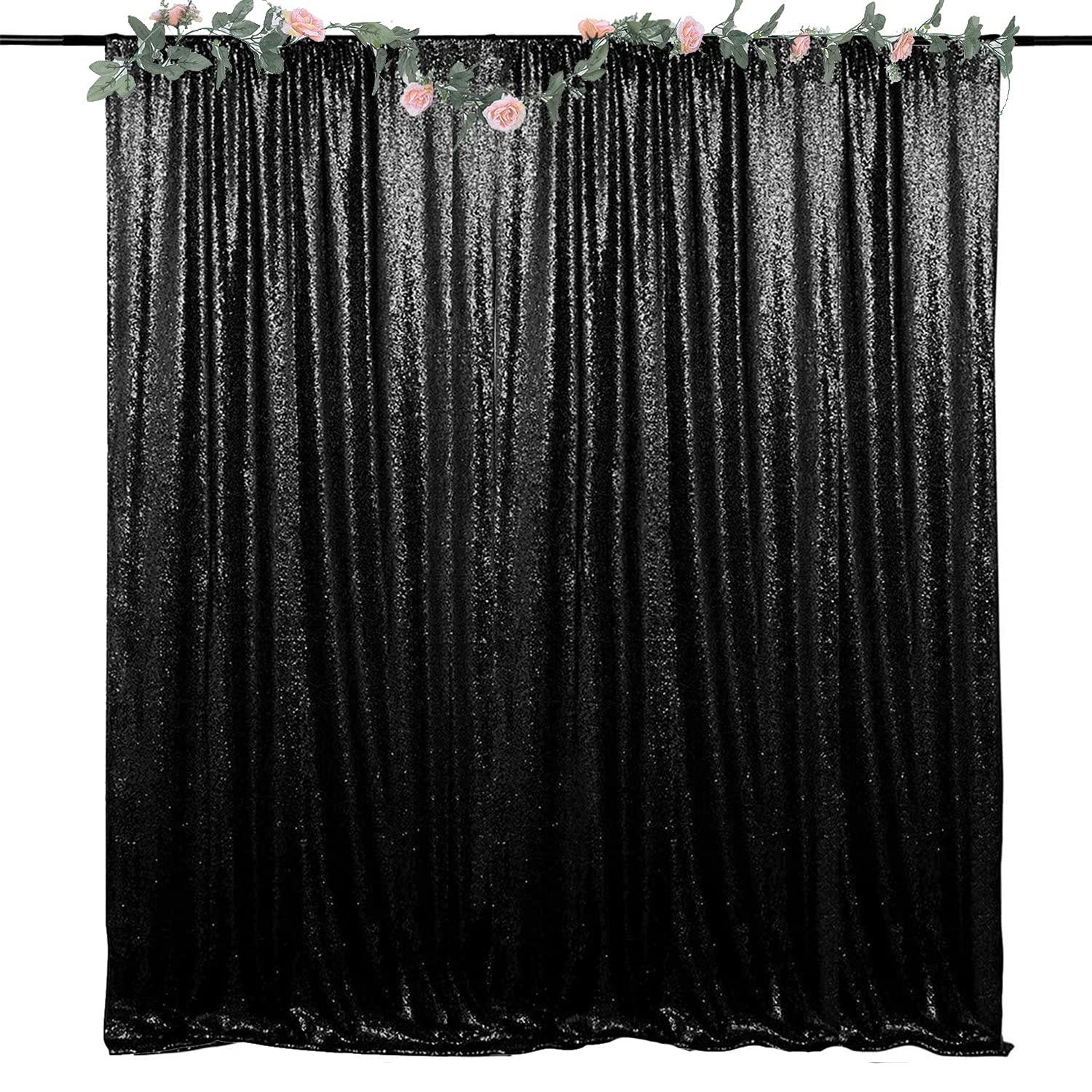HMQIANG Black Sequin Backdrop Curtains 8FTx8FT 1 Panel Sparkly Background Drapes Photography for Halloween Party Birthday Wedding Decor