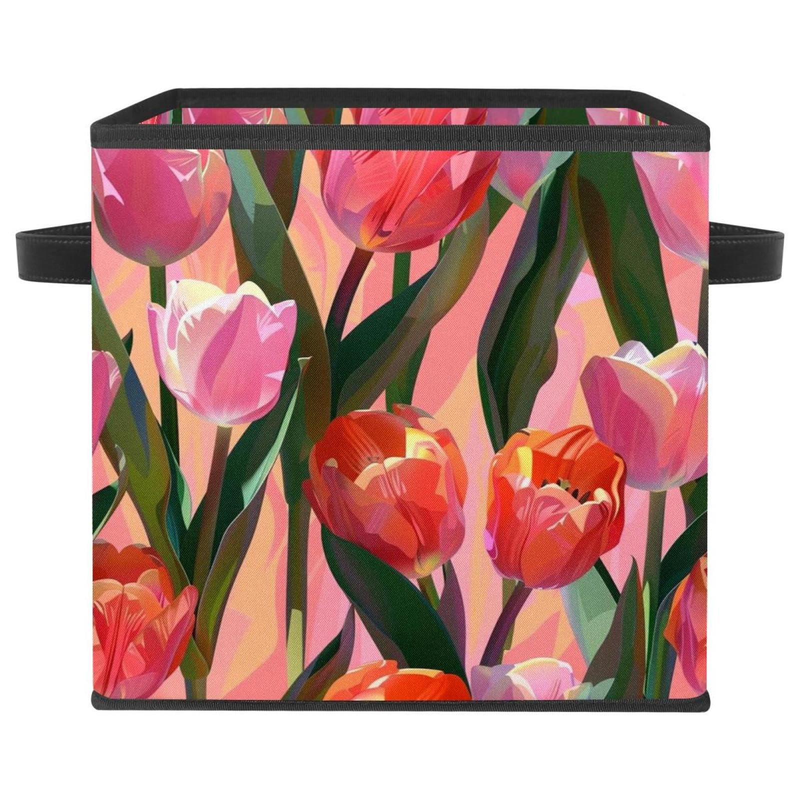 Panier de rangement tulipe rose pour dressing ordonné
