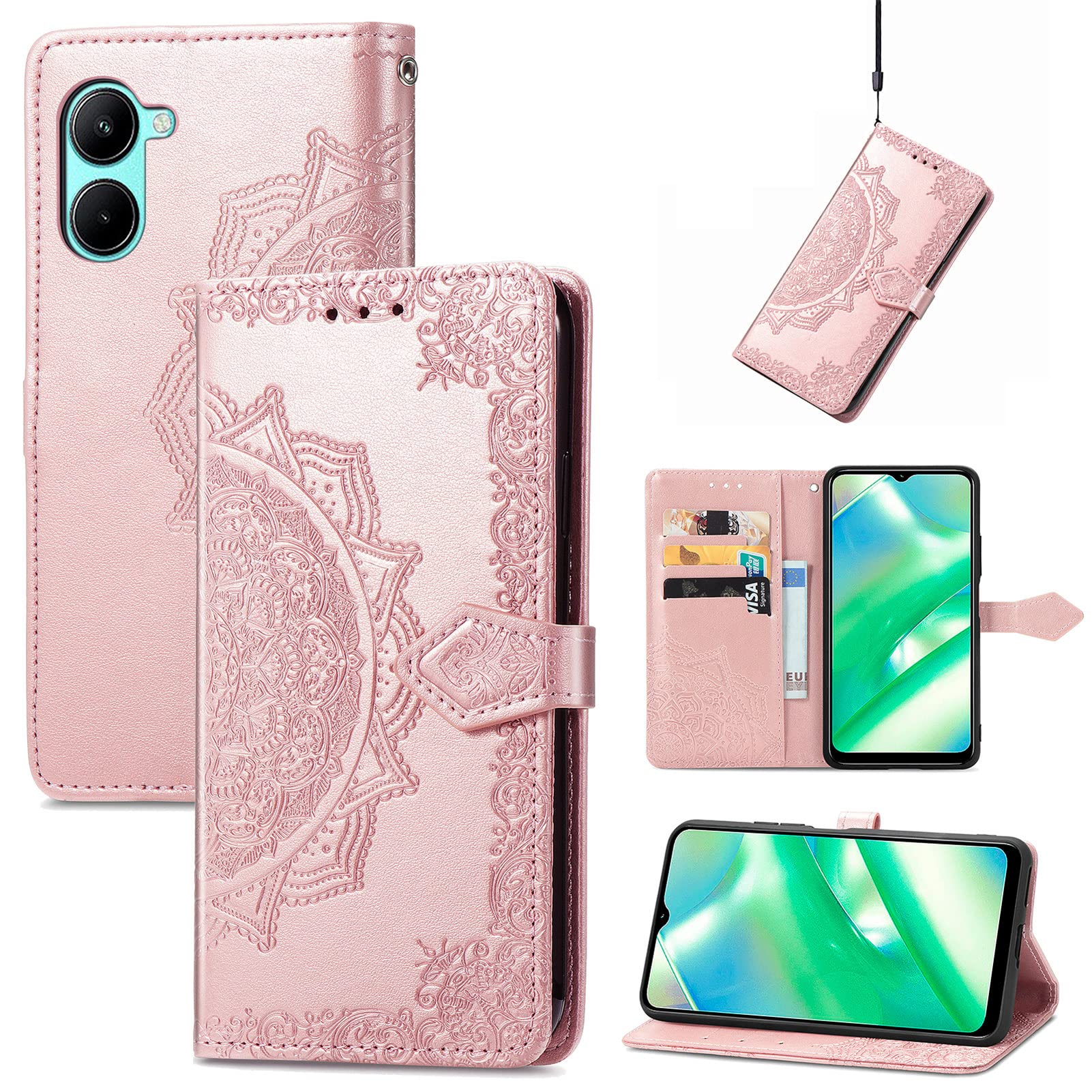 Cover per Realme C33, Custodia a Libro Portafoglio in Pelle PU e