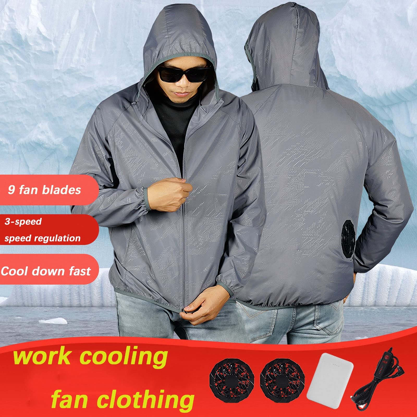 Ropa de Trabajo de Aire acondicionadohombres de Verano,Chaqueta de protección Solar de Ventilador de refrigeración con Carga USB Exteriores-Banco de energía no Incluido
