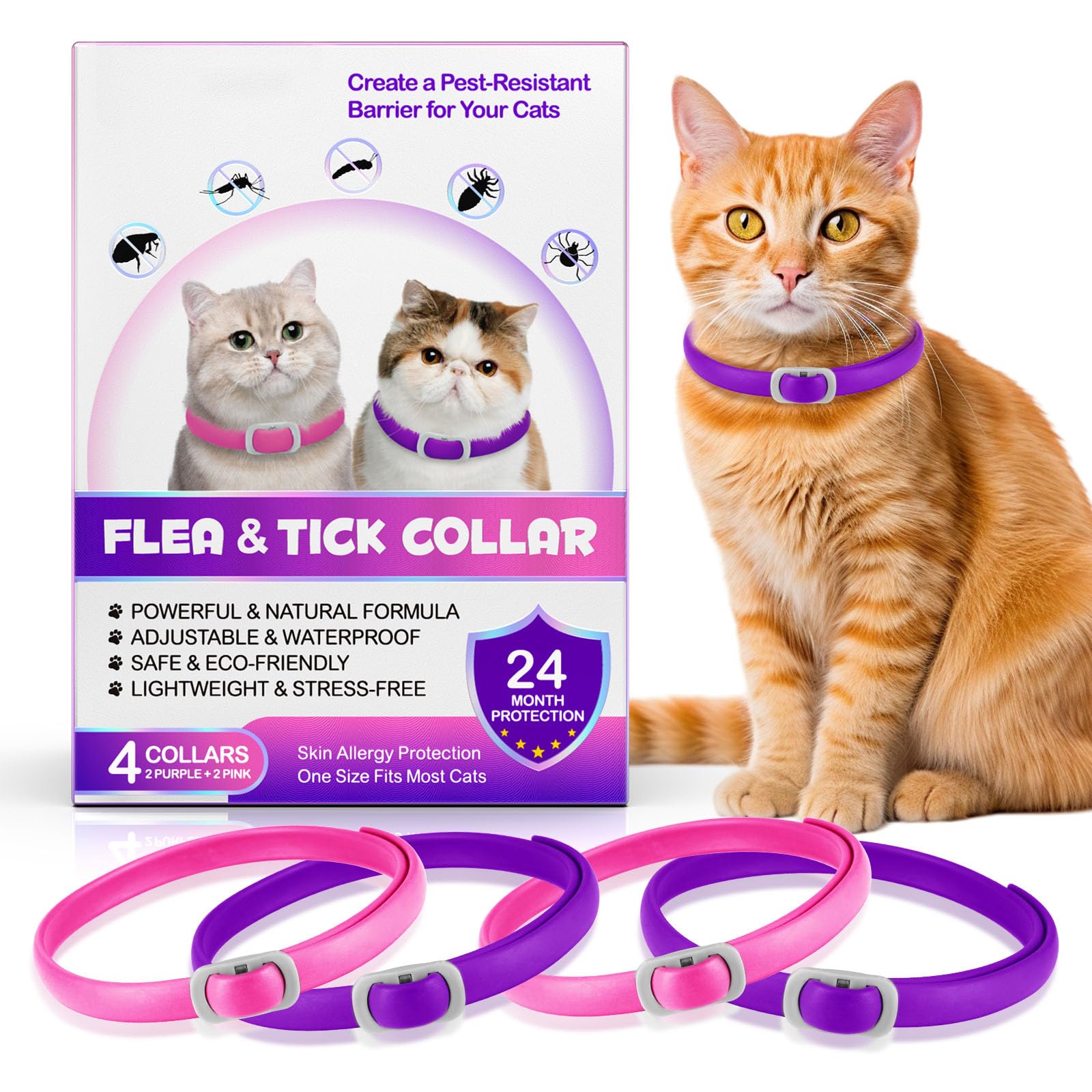 4-Pack Collar for Cats, Adjustable Waterproof Design for Cat