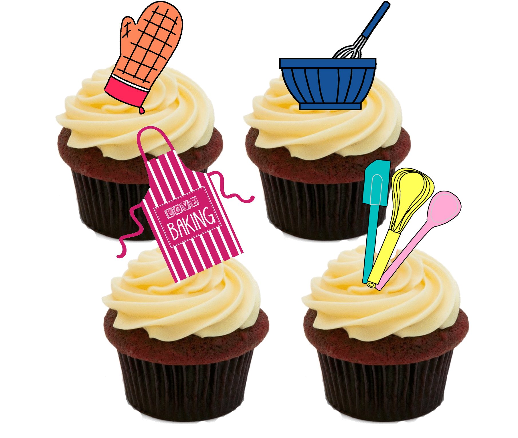 Made4you Colorful Baking Mix, Edible Cake Decorations - Stand-Up Wafer Cupcake Toppers (Pack Of 12)