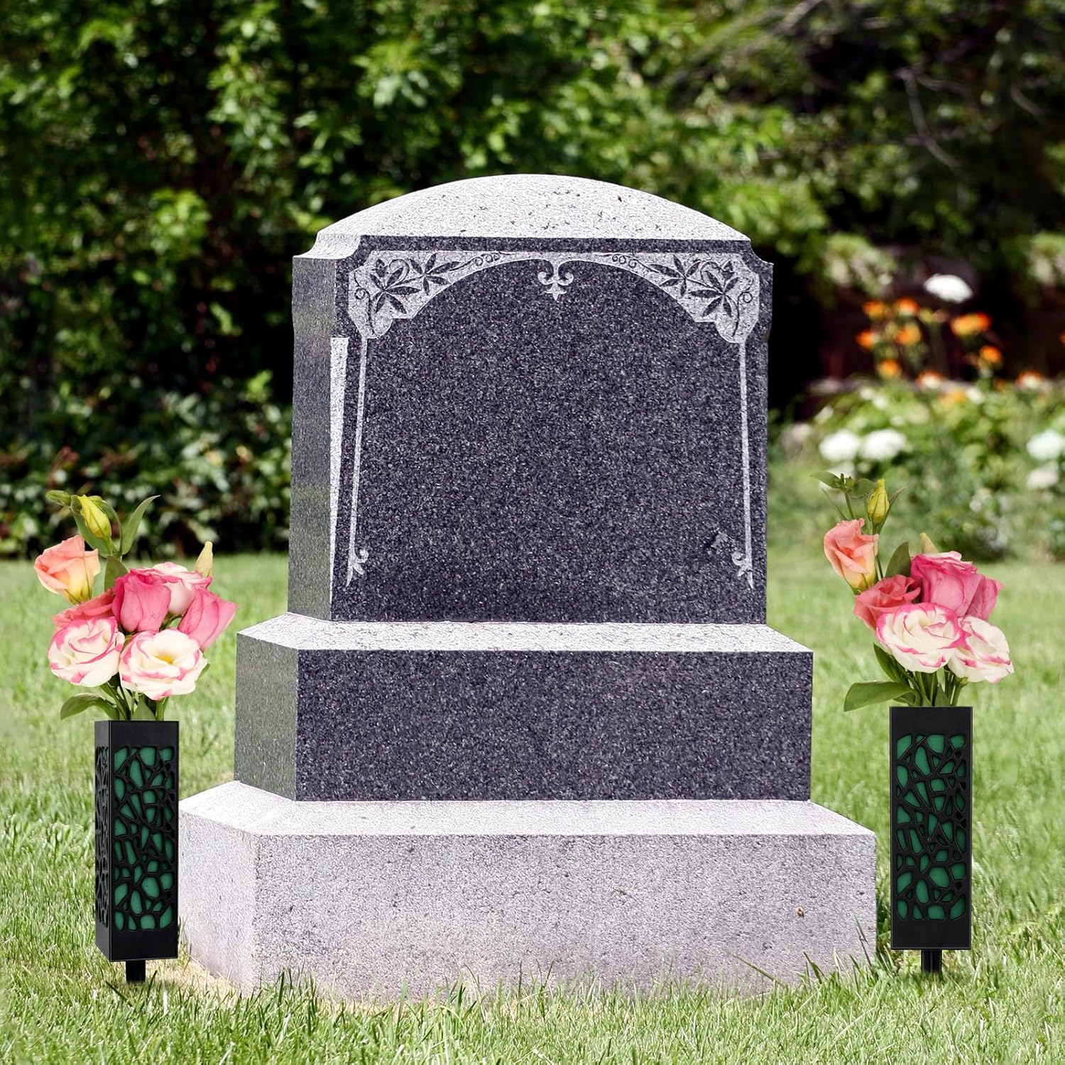 Hahood 8 Packs Cemetery Vases with Spikes and Foam Plastic Grave Vase Outdoor In Ground Cemetery Grave Flower Holders Memorial Gravestone Headstone Flower Vase for Cemetery Grave Decoration